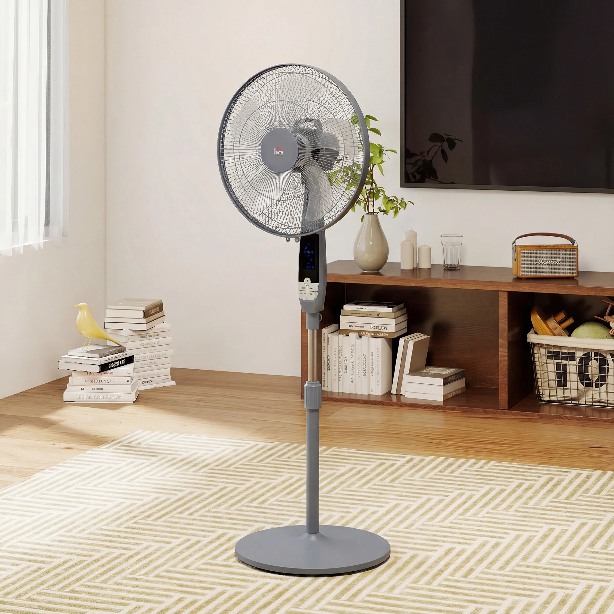 HOMCOM 16" Oscillation Cooling Fan With Remote Adjustable Height Grey - Image 9