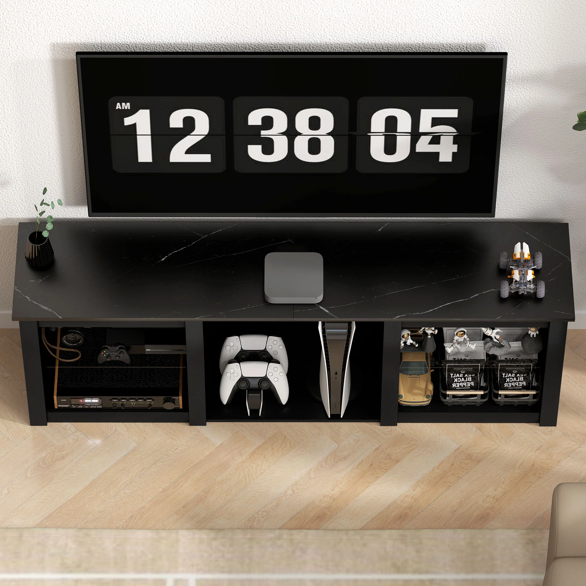 HOMCOM 160cm TV Unit W/ LED Lights For 65 Inch TV Modern TV Stand Cabinet Black - Image 8
