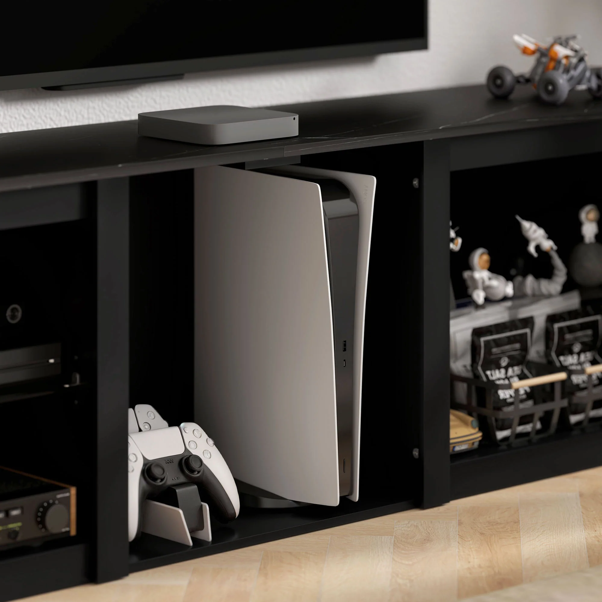 HOMCOM 160cm TV Unit W/ LED Lights For 65 Inch TV Modern TV Stand Cabinet Black - Image 9