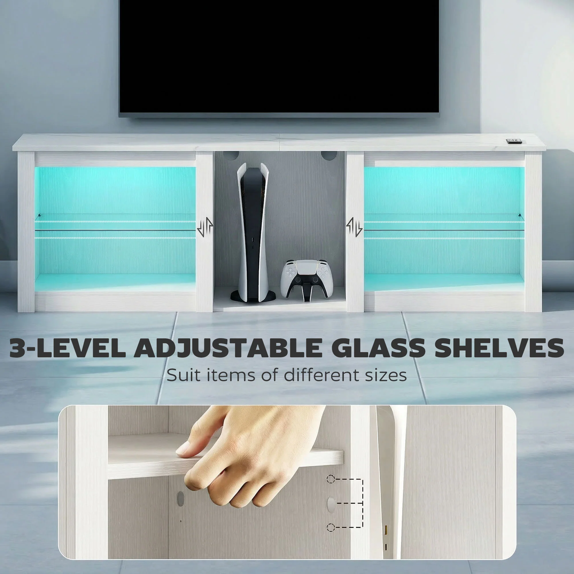 HOMCOM 160cm TV Unit W/ LED Lights For 70in TV Modern TV Stand Cabinet - Image 6