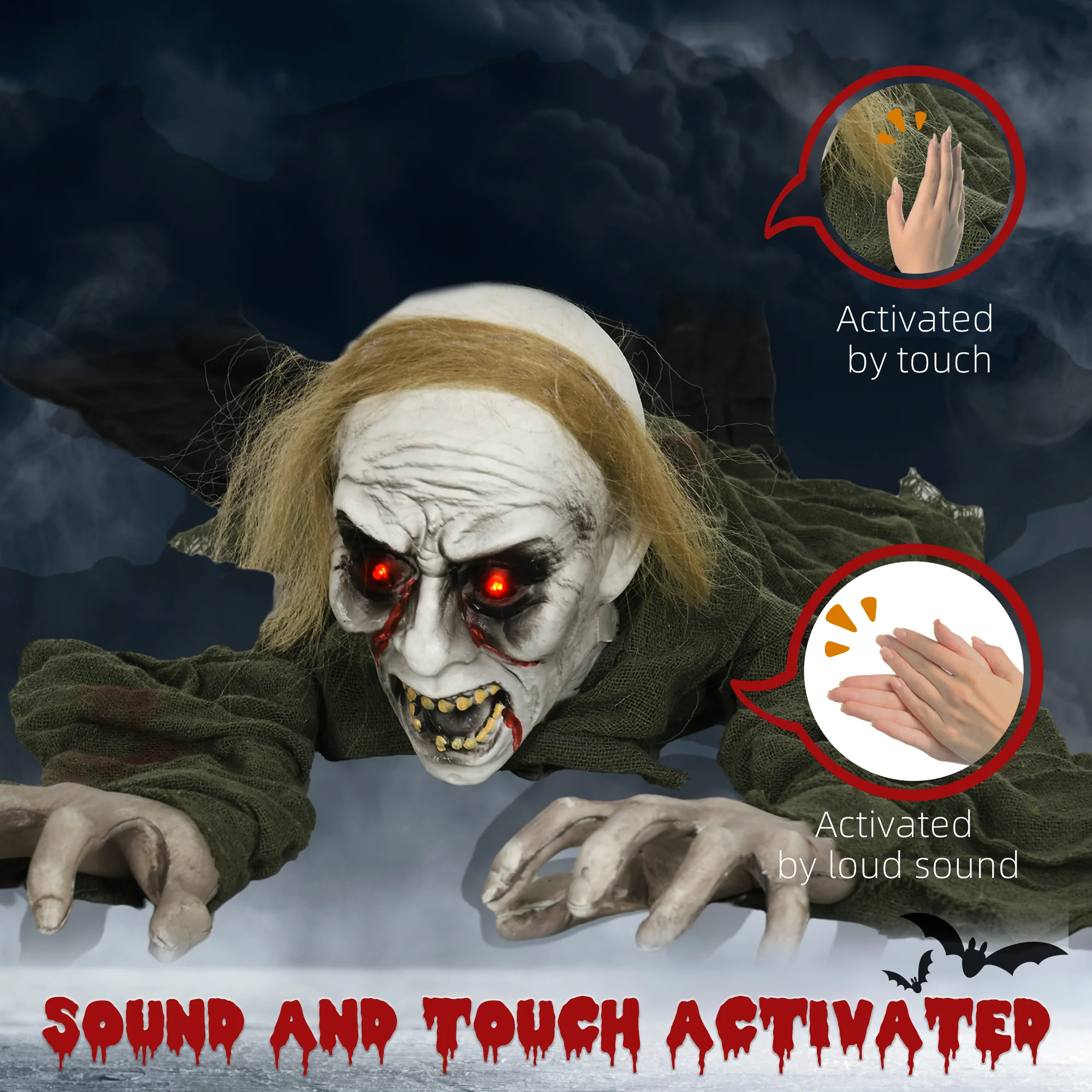HOMCOM 167 cm Halloween Outdoor Decoration Crawling Zombie, Sound Activated - Image 6