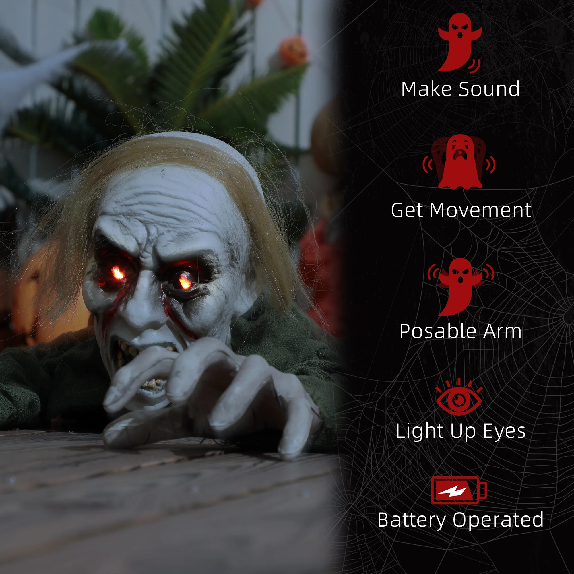HOMCOM 167 cm Halloween Outdoor Decoration Crawling Zombie, Sound Activated - Image 7