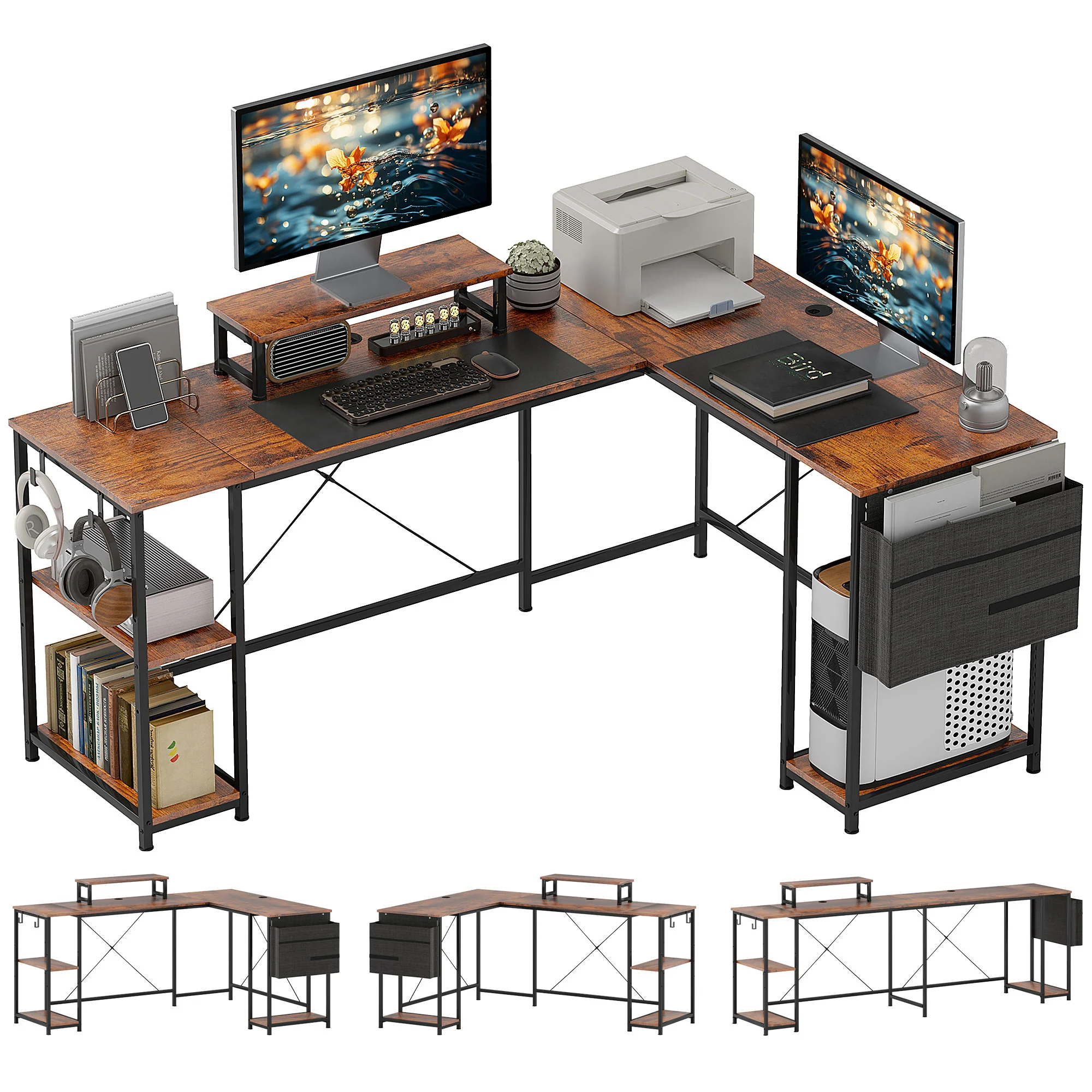 HOMCOM 168cm Reversible L Shaped Desk, 240cm Two Person Desk - Image 10