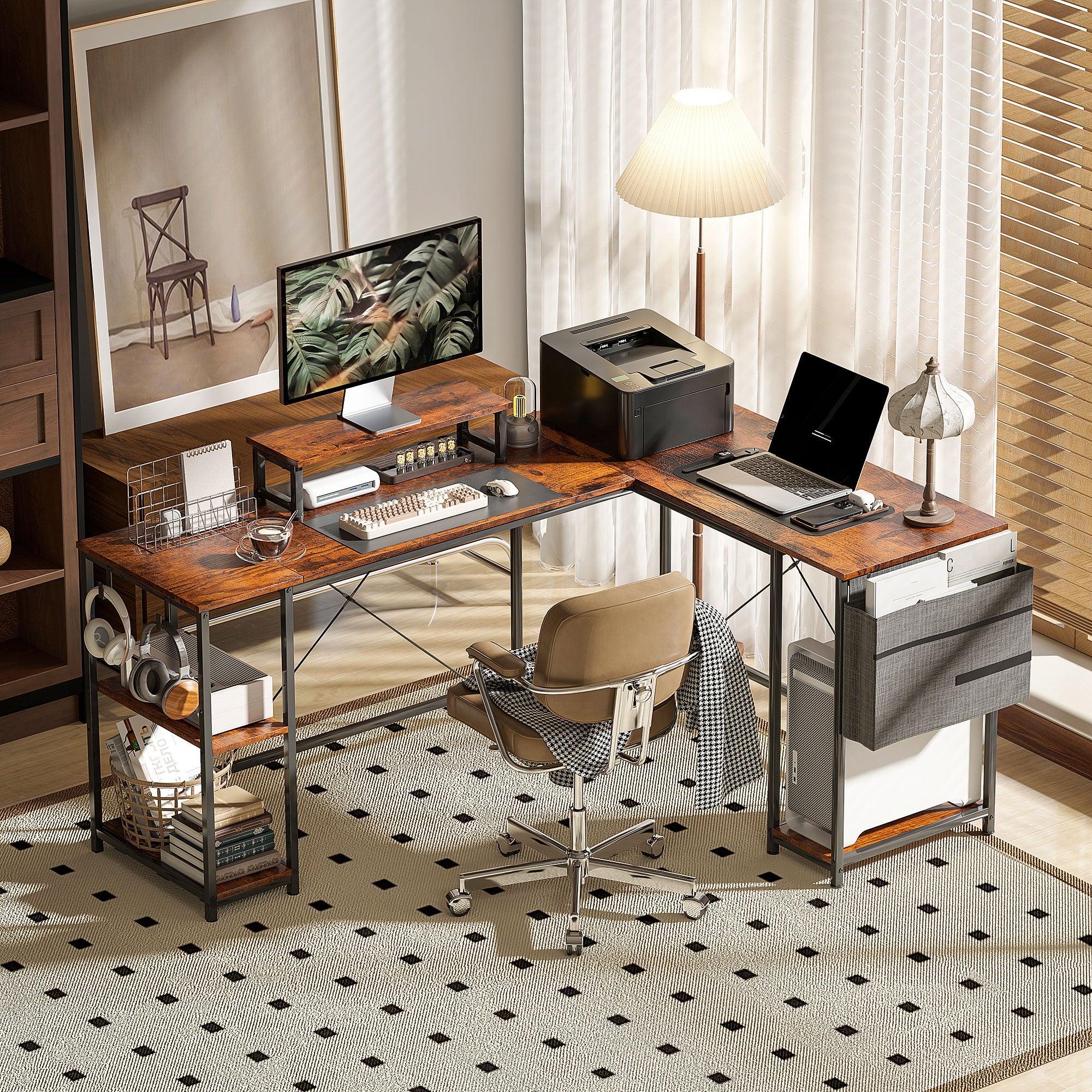 HOMCOM 168cm Reversible L Shaped Desk, 240cm Two Person Desk - Image 11
