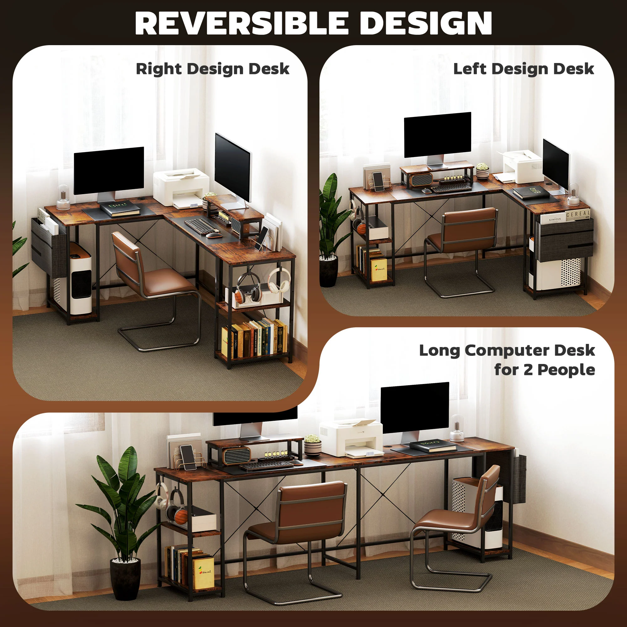 HOMCOM 168cm Reversible L Shaped Desk, 240cm Two Person Desk - Image 13