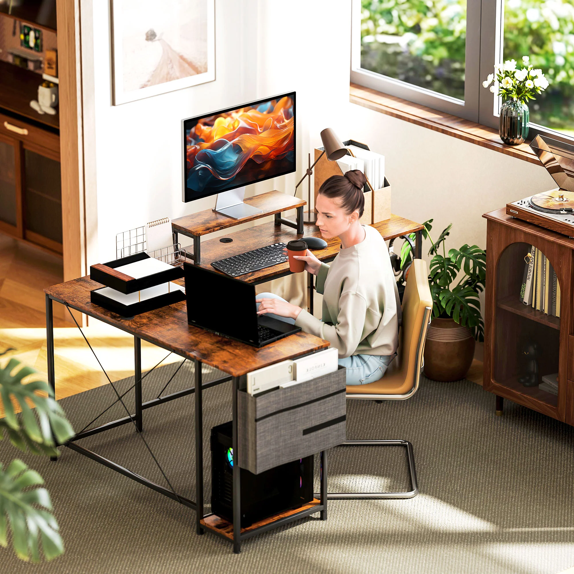 HOMCOM 168cm Reversible L Shaped Desk, 240cm Two Person Desk - Image 17