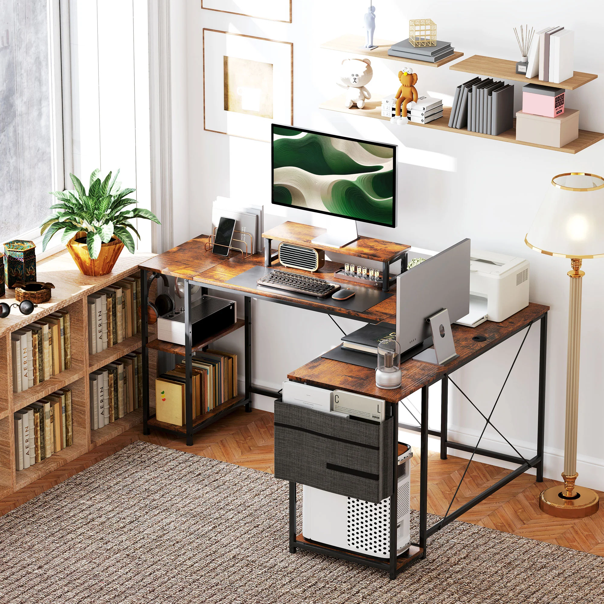 HOMCOM 168cm Reversible L Shaped Desk, 240cm Two Person Desk - Image 18