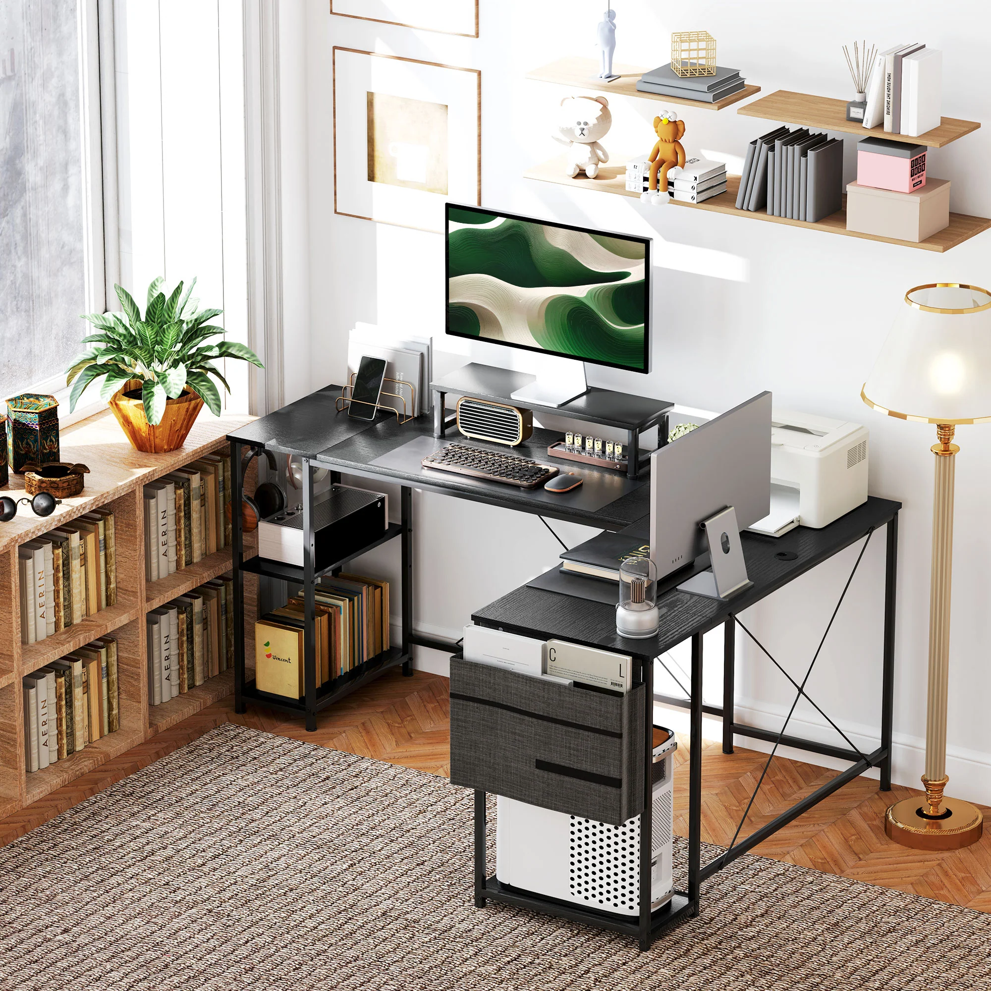 HOMCOM 168cm Reversible L Shaped Desk, 240cm Two Person Desk - Image 9
