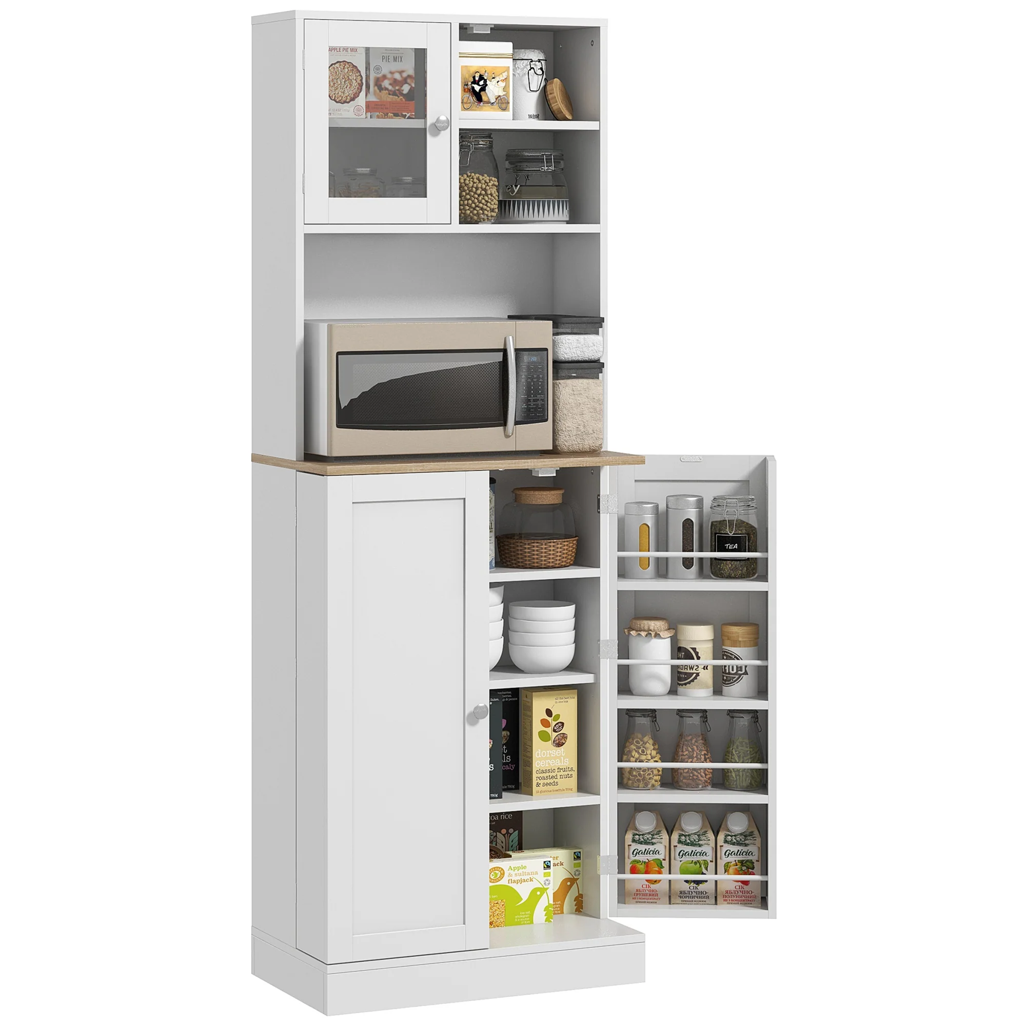 HOMCOM 169cm Tall Kitchen Pantry Storage Cabinet with Microwave Shelf
