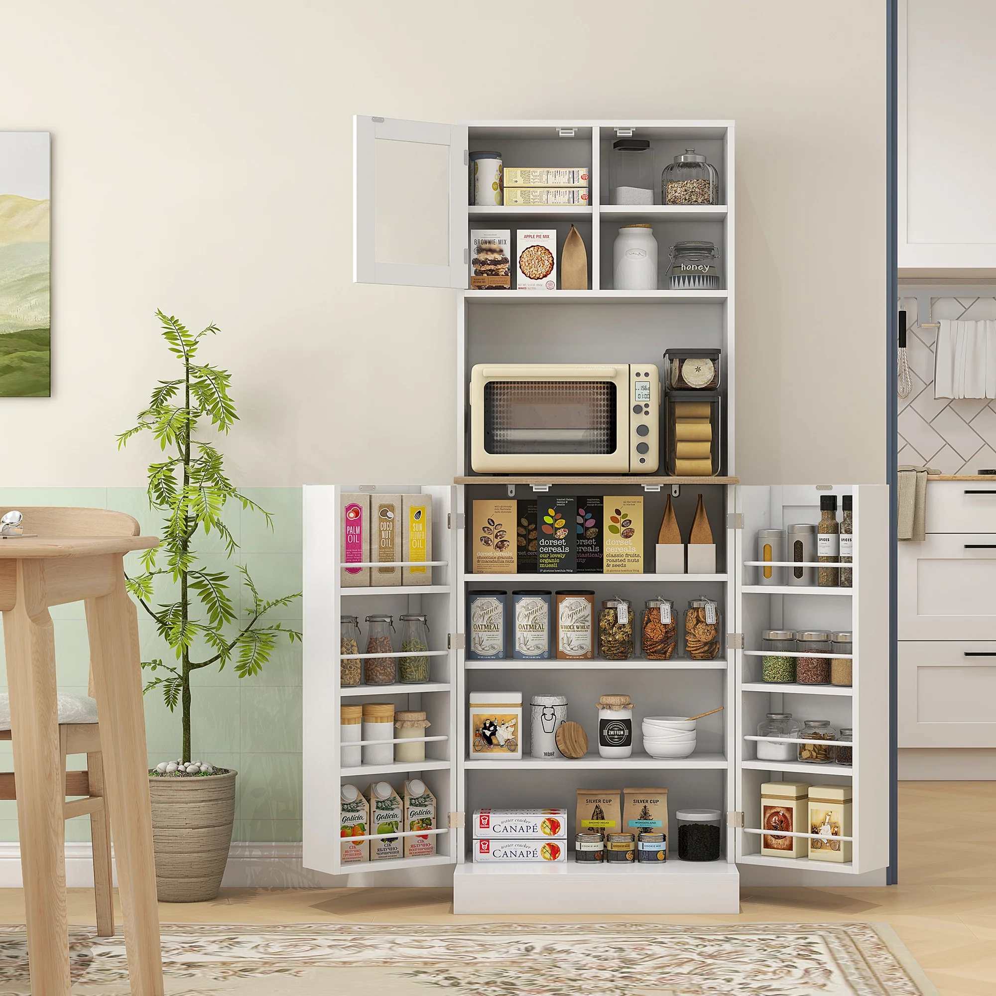 HOMCOM 169cm Tall Kitchen Pantry Storage Cabinet with Microwave Shelf - Image 2