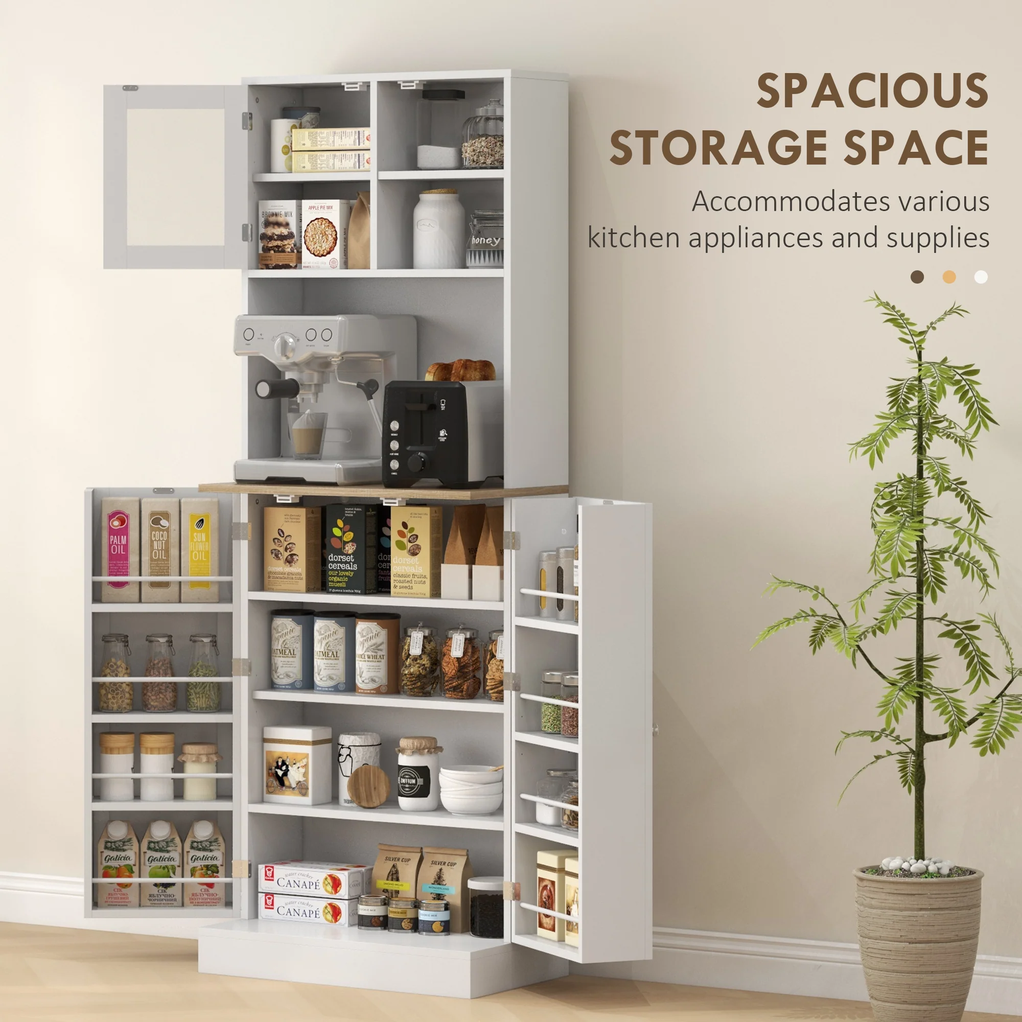HOMCOM 169cm Tall Kitchen Pantry Storage Cabinet with Microwave Shelf - Image 3