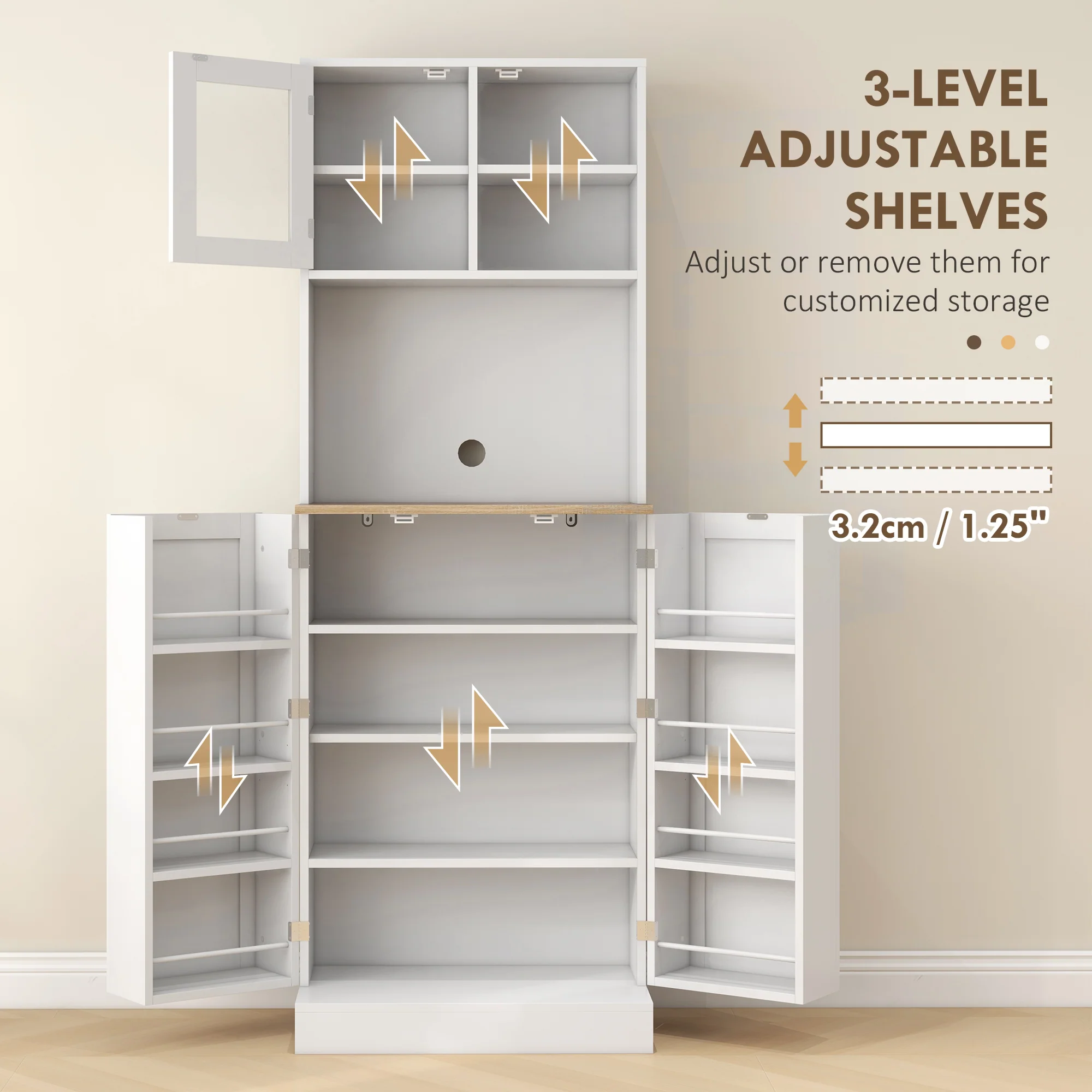 HOMCOM 169cm Tall Kitchen Pantry Storage Cabinet with Microwave Shelf - Image 4