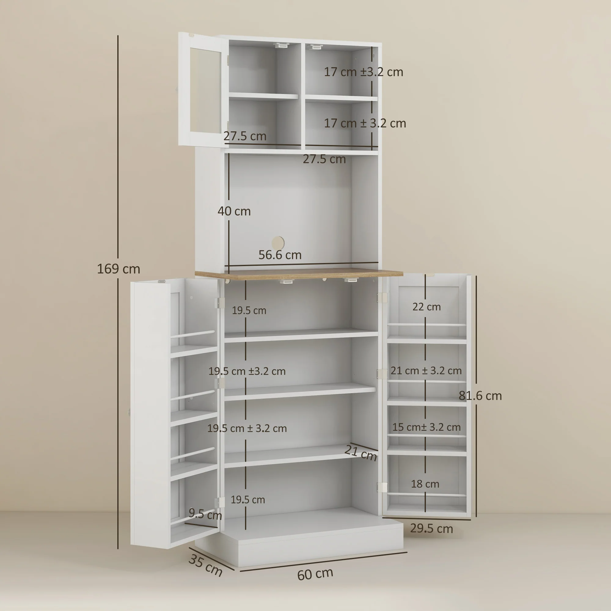 HOMCOM 169cm Tall Kitchen Pantry Storage Cabinet with Microwave Shelf - Image 5