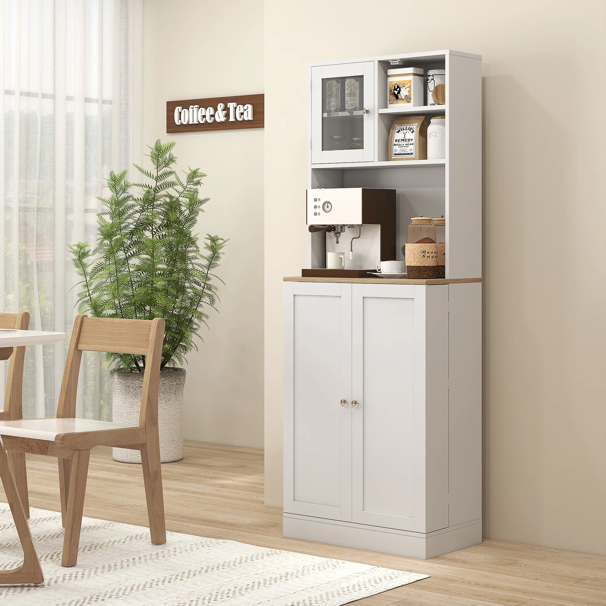 HOMCOM 169cm Tall Kitchen Pantry Storage Cabinet with Microwave Shelf - Image 9