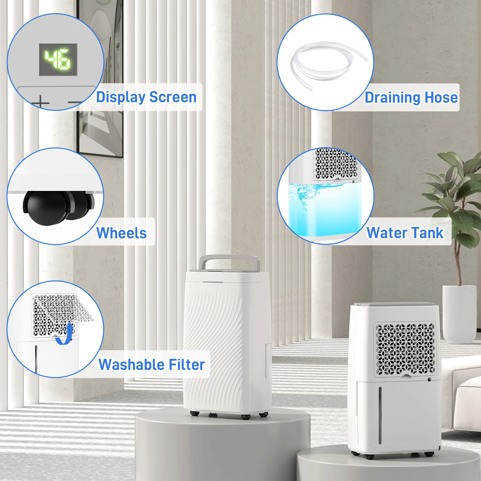 HOMCOM 16L Dehumidifier With Filter, 5.5L Water Tank, Auto Defrost, Timer - Image 9