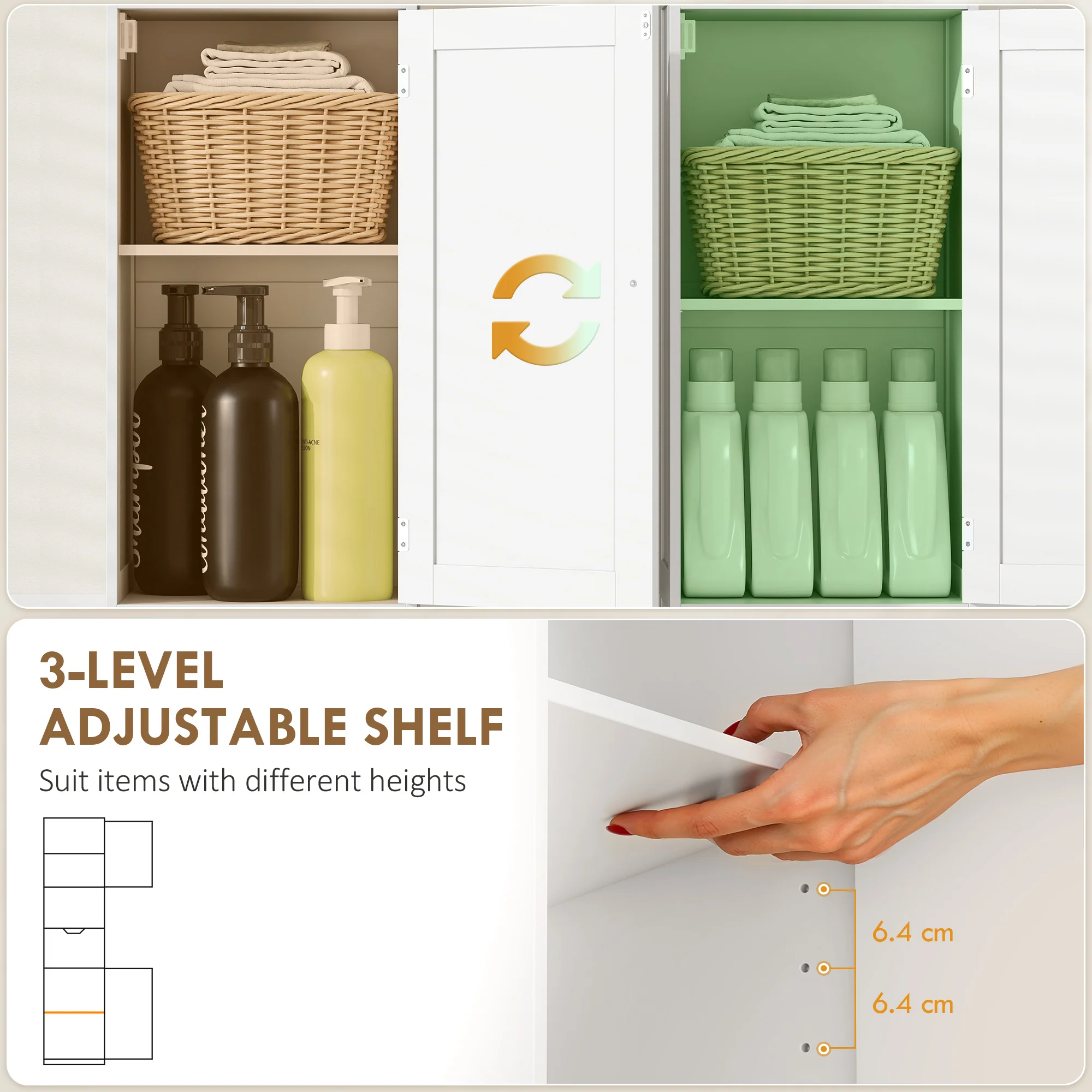 HOMCOM 170cm Tall Bathroom Storage Cabinet with LED Light, Adjustable Shelf - Image 6