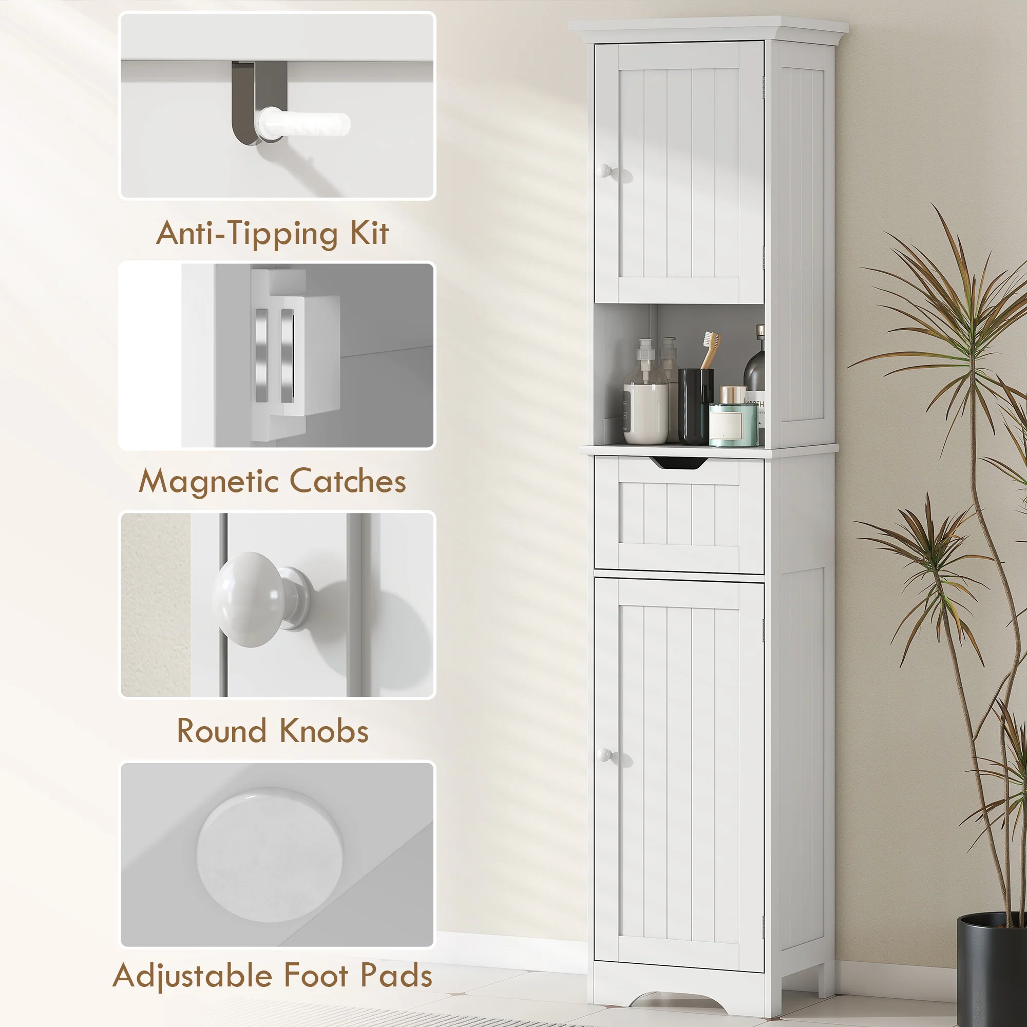HOMCOM 170cm Tall Bathroom Storage Cabinet with LED Light, Adjustable Shelf - Image 7