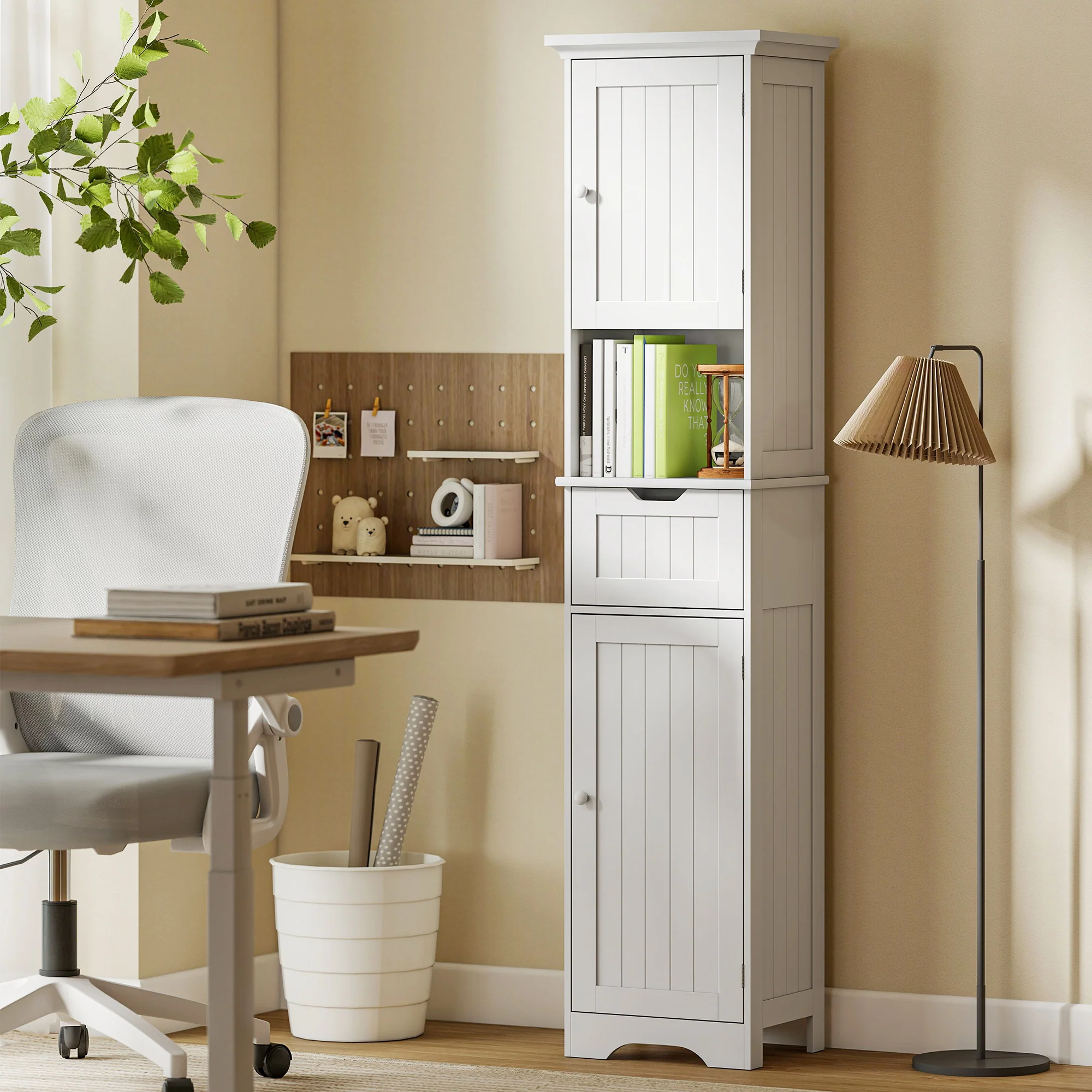 HOMCOM 170cm Tall Bathroom Storage Cabinet with LED Light, Adjustable Shelf - Image 8