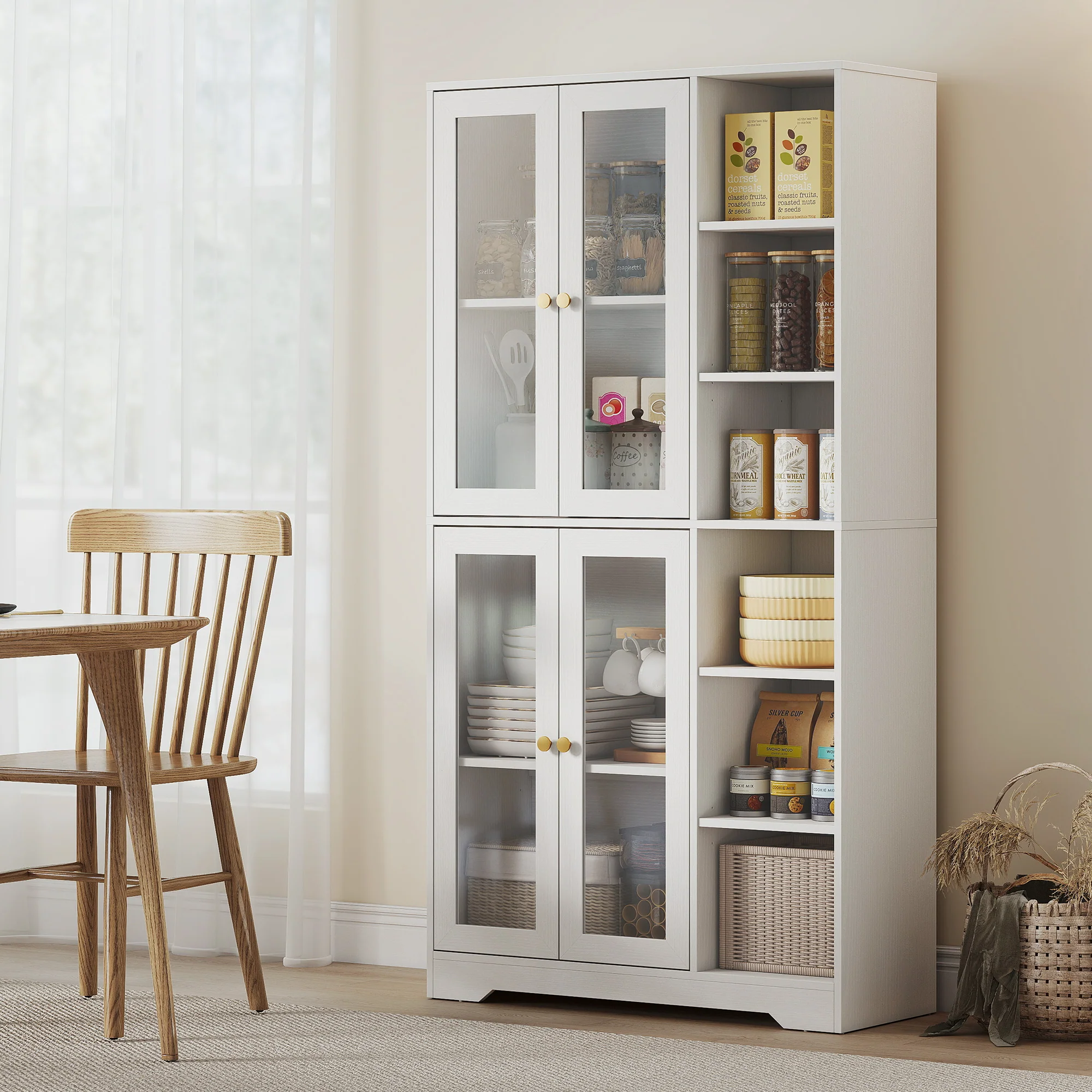 HOMCOM 172 cm Tall Kitchen Cupboard, Pantry Storage Cabinet, White - Image 2