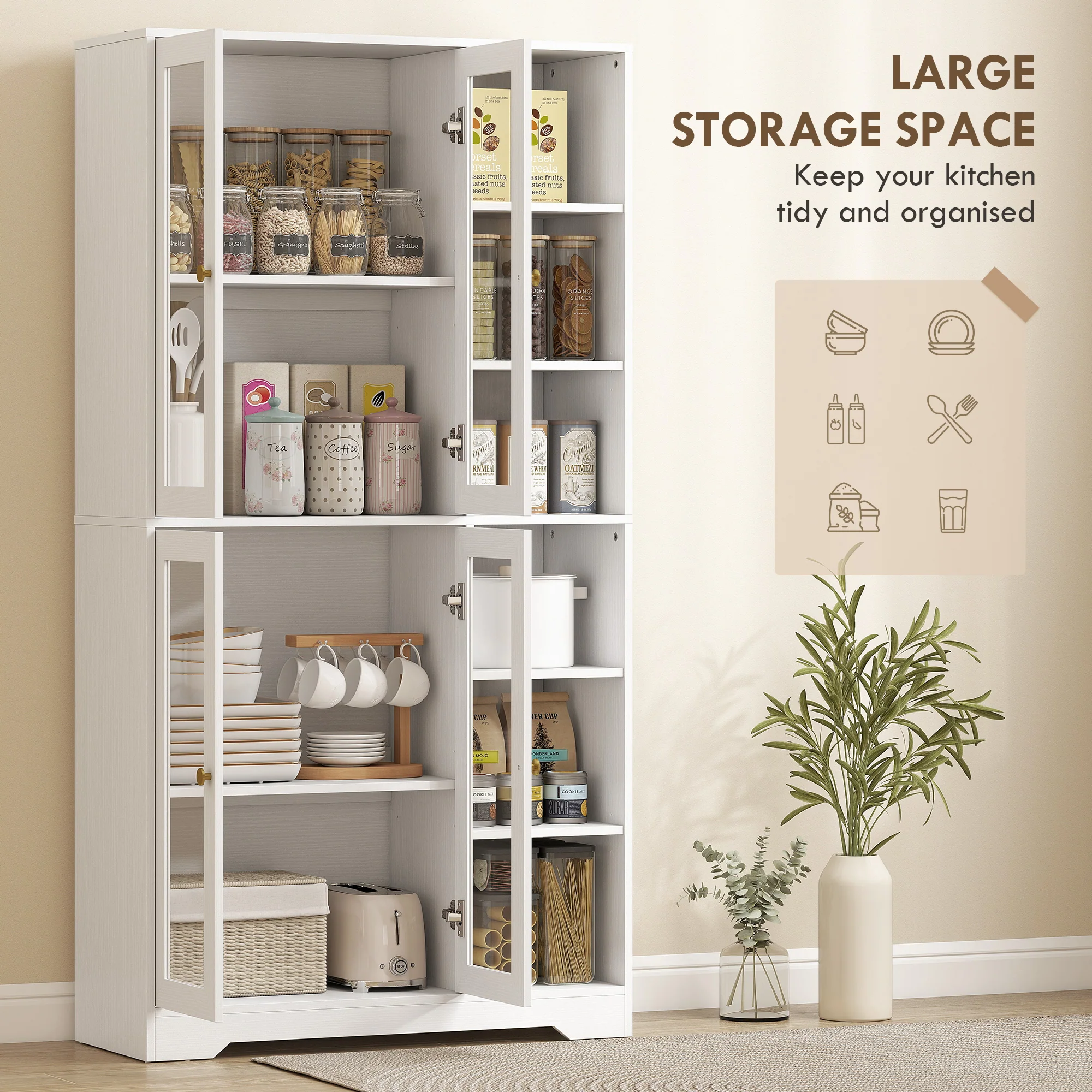 HOMCOM 172 cm Tall Kitchen Cupboard, Pantry Storage Cabinet, White - Image 3