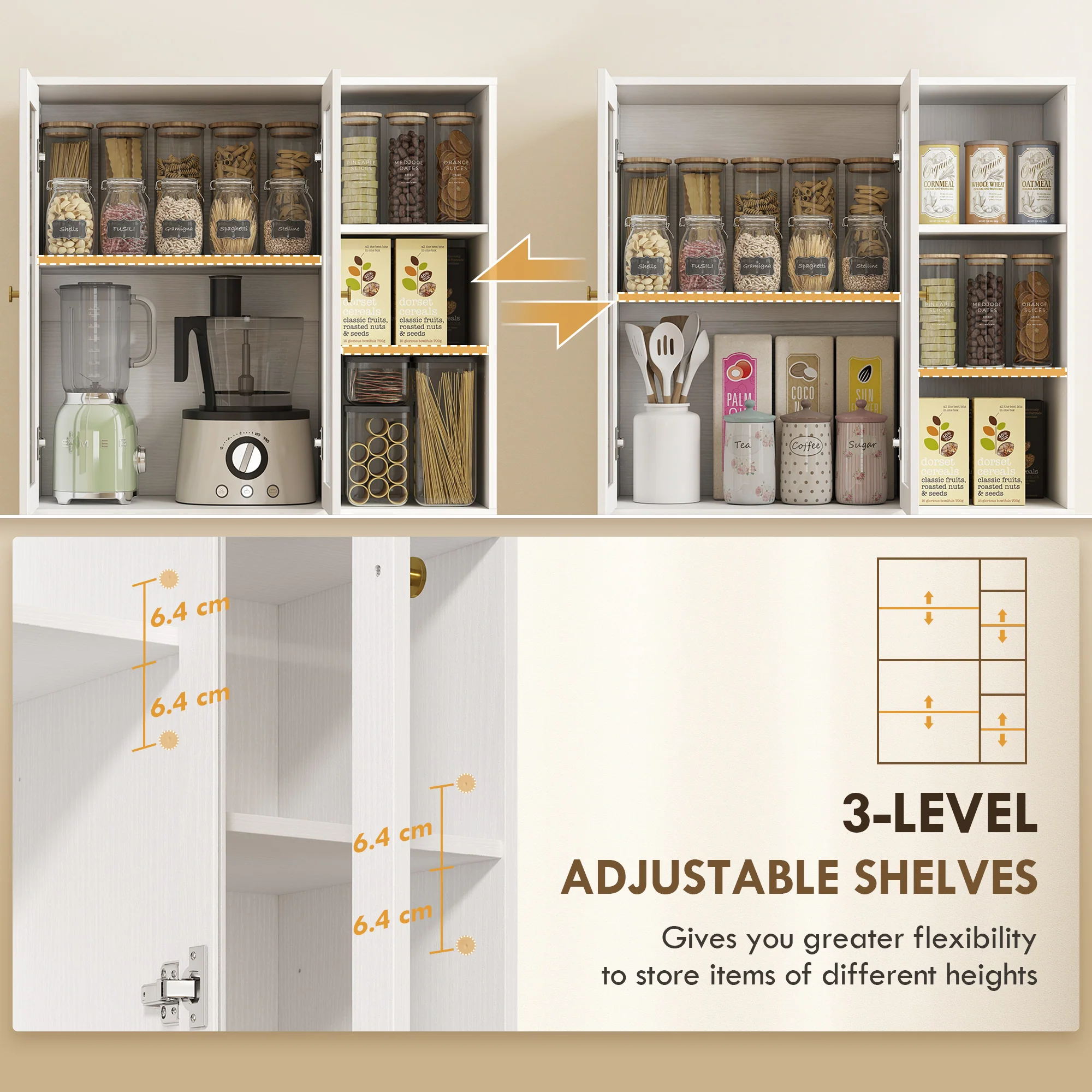 HOMCOM 172 cm Tall Kitchen Cupboard, Pantry Storage Cabinet, White - Image 4