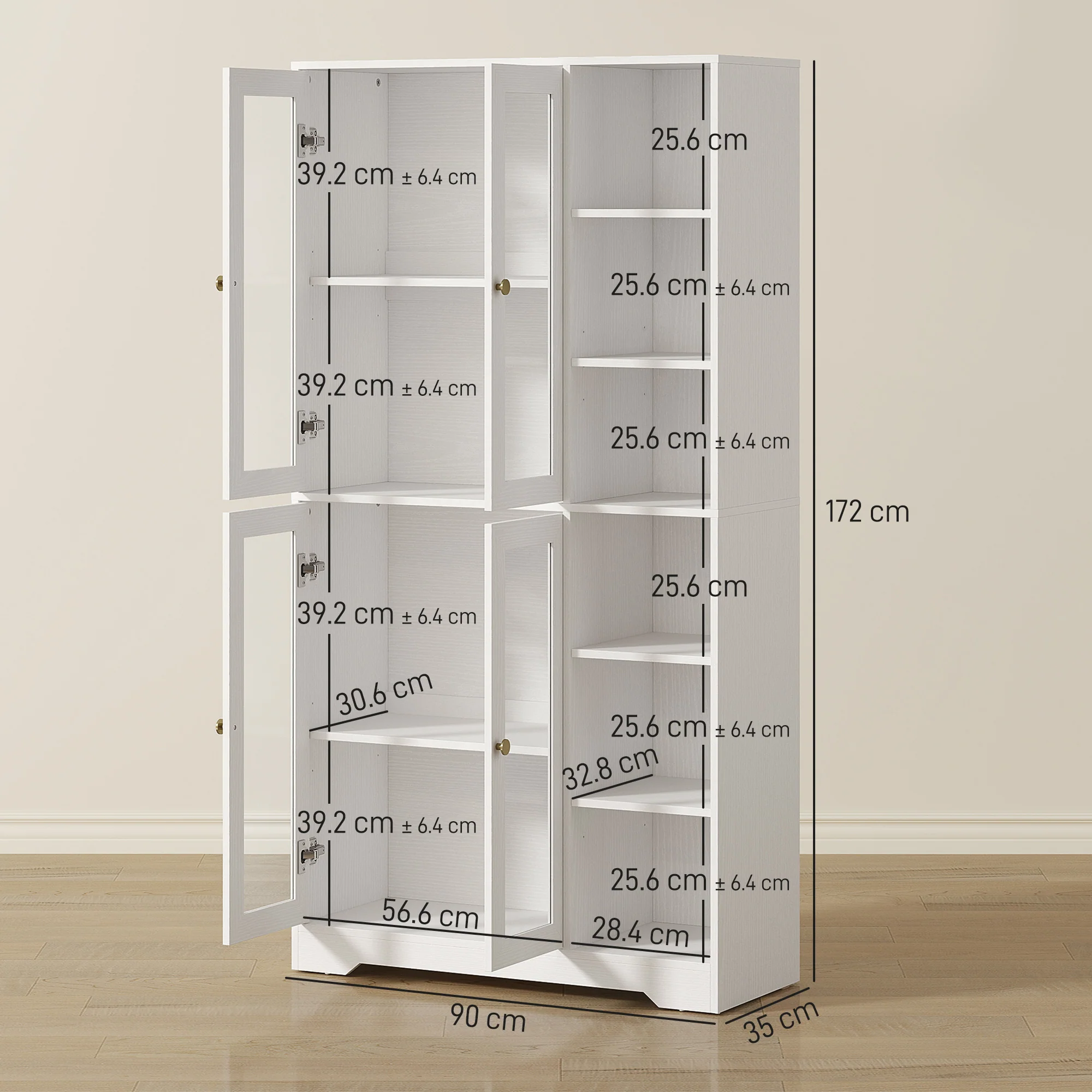 HOMCOM 172 cm Tall Kitchen Cupboard, Pantry Storage Cabinet, White - Image 5