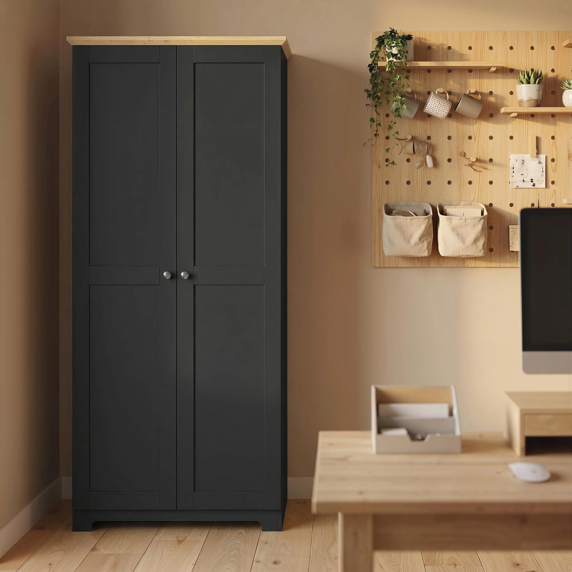 HOMCOM 172cm Wooden Storage Cabinet Cupboard With 4 Shelves Black - Image 9