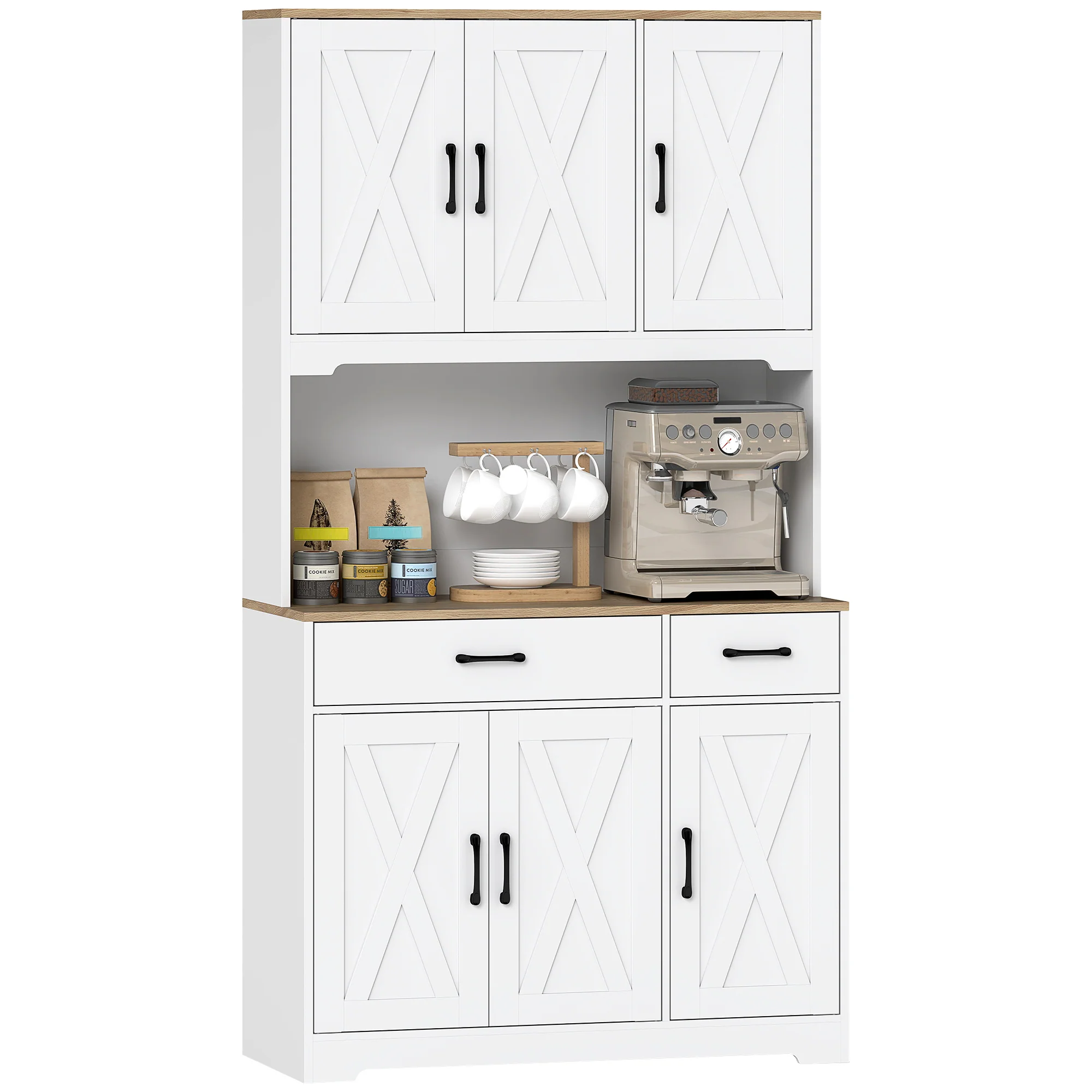 HOMCOM 175cm Tall Kitchen Pantry, Kitchen Cabinet w/ Drawers, Shelves, White