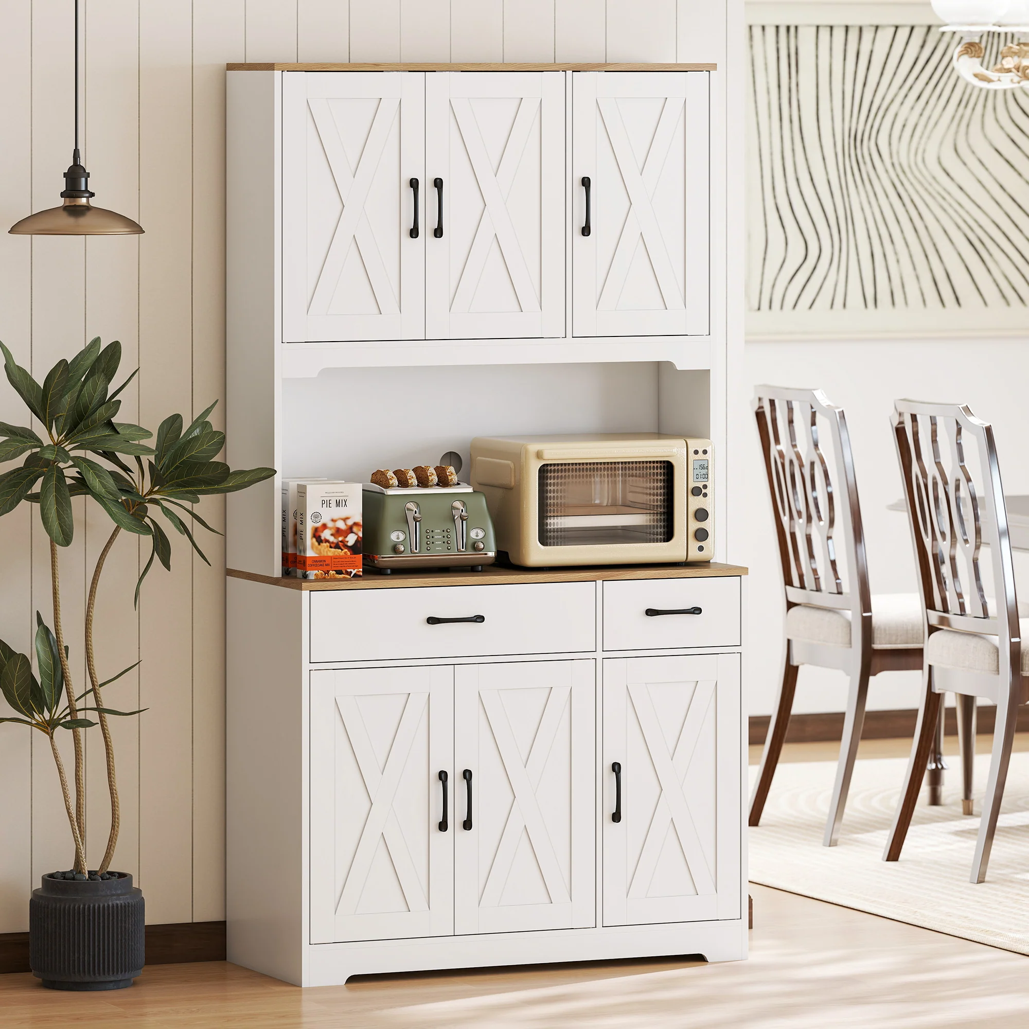 HOMCOM 175cm Tall Kitchen Pantry, Kitchen Cabinet w/ Drawers, Shelves, White - Image 2