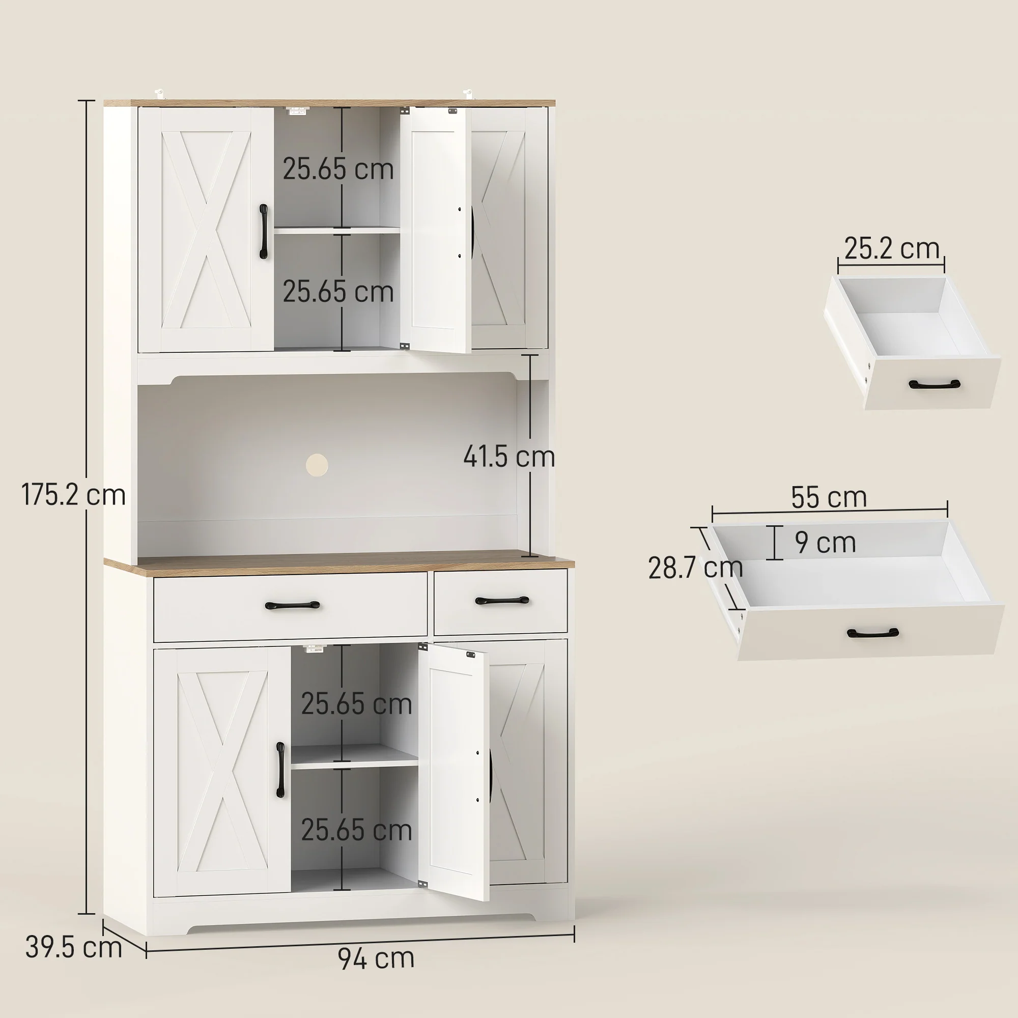 HOMCOM 175cm Tall Kitchen Pantry, Kitchen Cabinet w/ Drawers, Shelves, White - Image 3