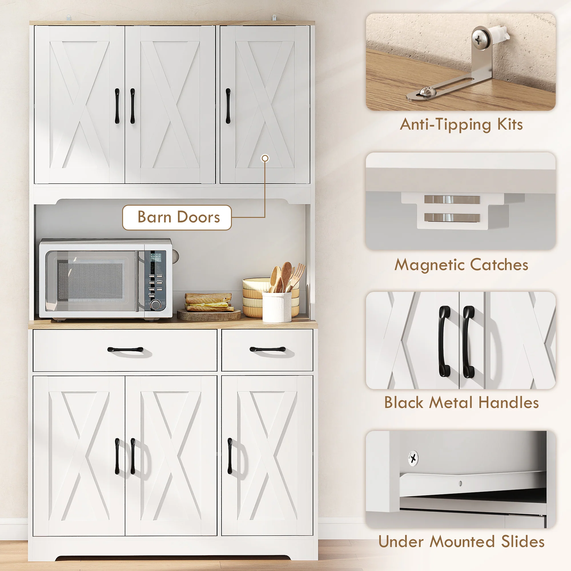 HOMCOM 175cm Tall Kitchen Pantry, Kitchen Cabinet w/ Drawers, Shelves, White - Image 6