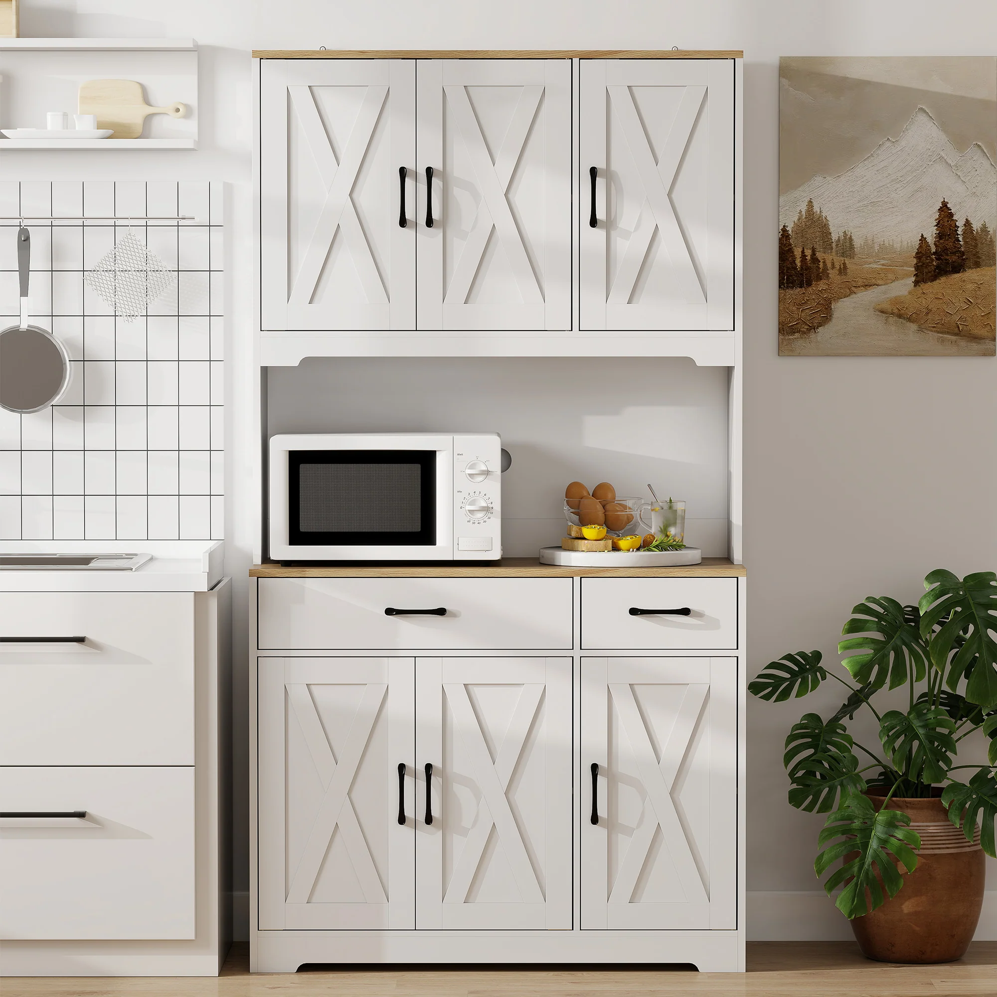 HOMCOM 175cm Tall Kitchen Pantry, Kitchen Cabinet w/ Drawers, Shelves, White - Image 7