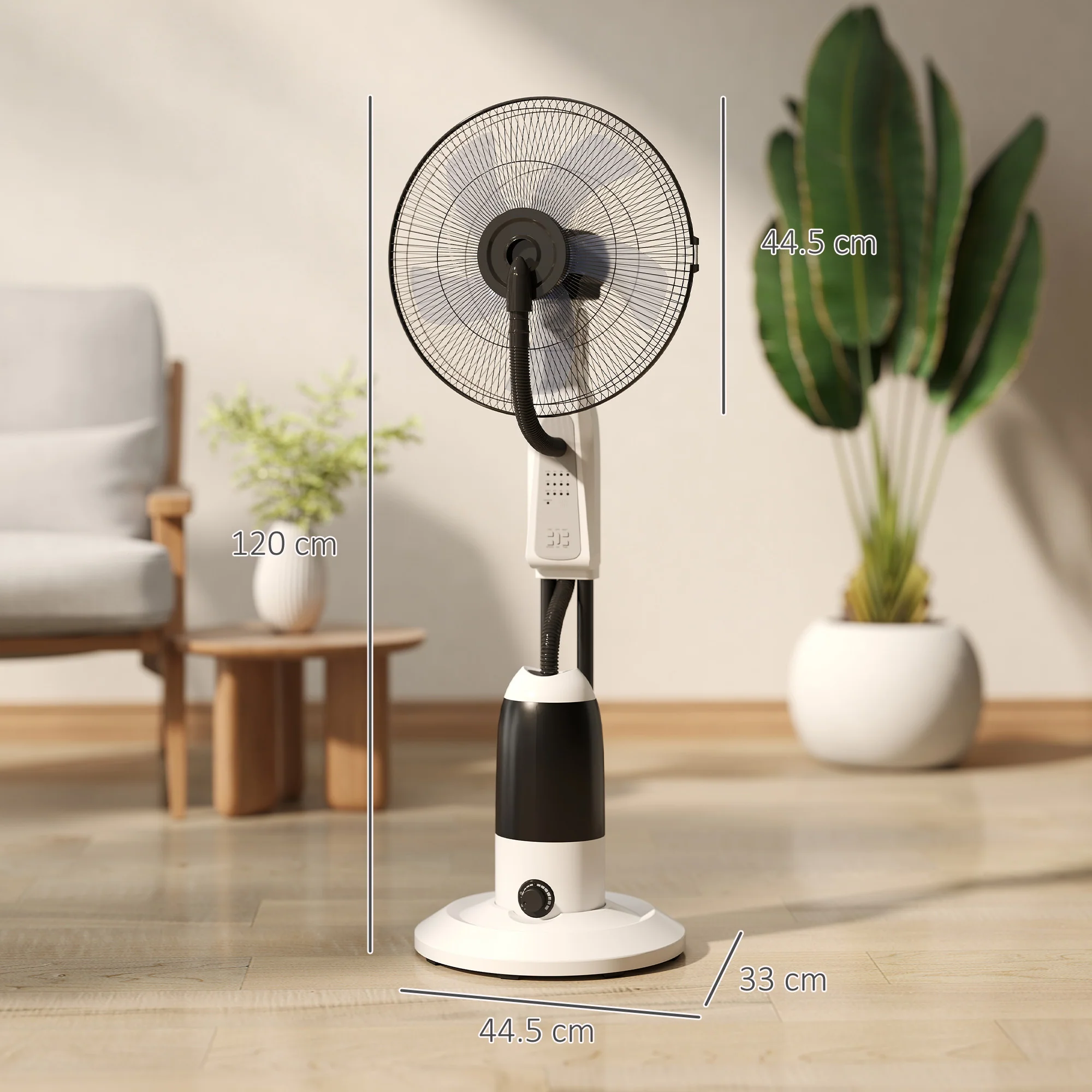HOMCOM 18" Pedestal Fan With Water Mist Spray Standing Fan, 2.8L Tank, White - Image 3