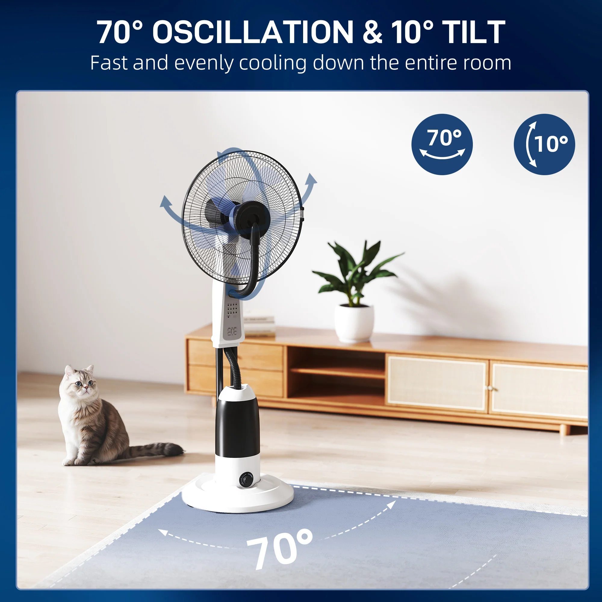 HOMCOM 18" Pedestal Fan With Water Mist Spray Standing Fan, 2.8L Tank, White - Image 5