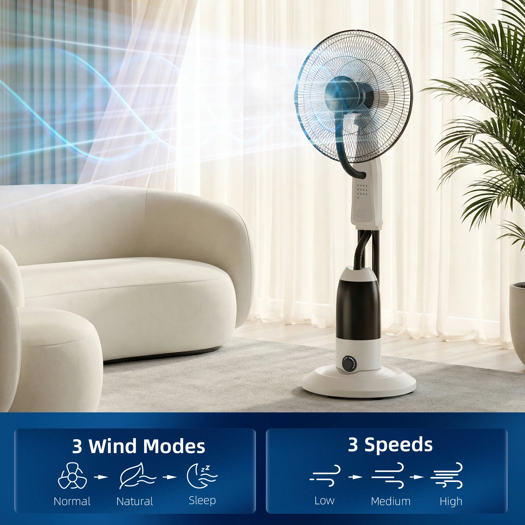HOMCOM 18" Pedestal Fan With Water Mist Spray Standing Fan, 2.8L Tank, White - Image 6