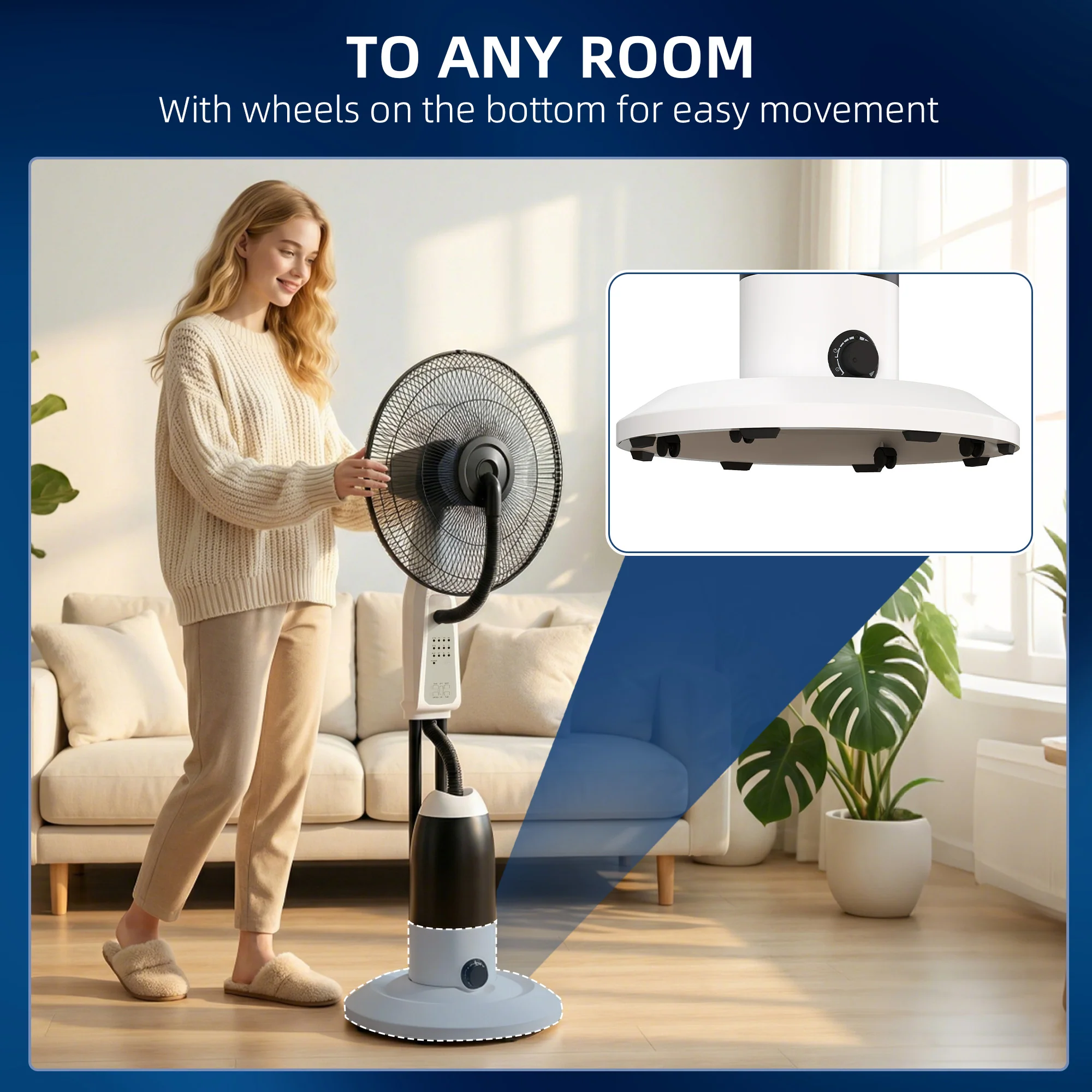 HOMCOM 18" Pedestal Fan With Water Mist Spray Standing Fan, 2.8L Tank, White - Image 7