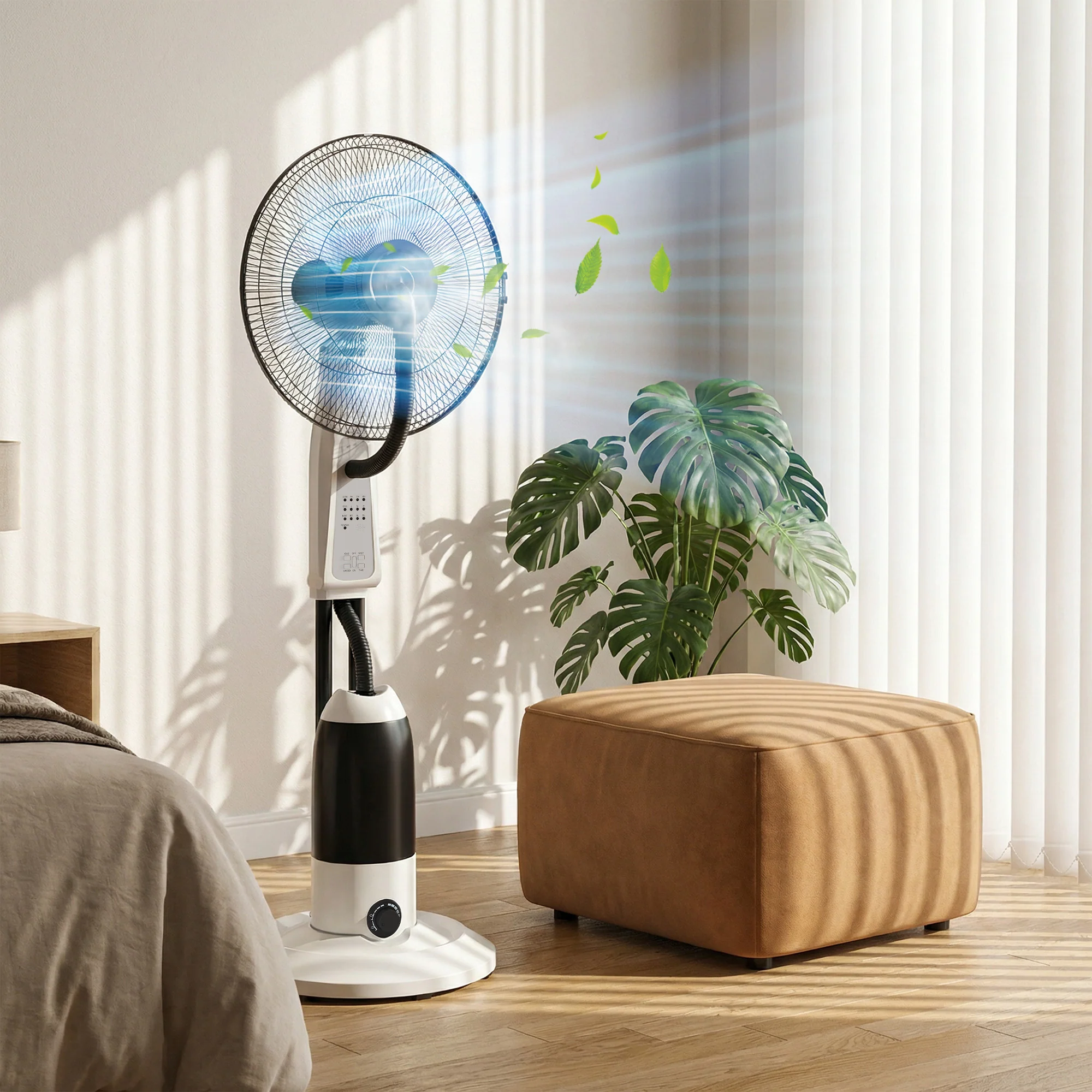 HOMCOM 18" Pedestal Fan With Water Mist Spray Standing Fan, 2.8L Tank, White - Image 9