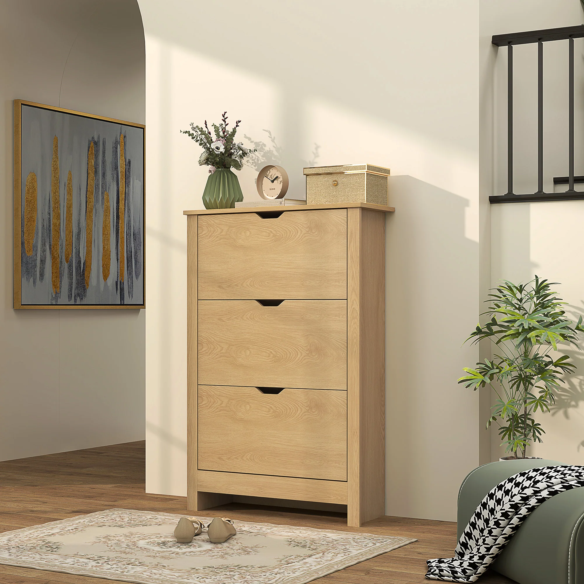 HOMCOM 18-Shoe Storage Cabinet 6 Shelves 3 Drawers Tabletop - Image 11