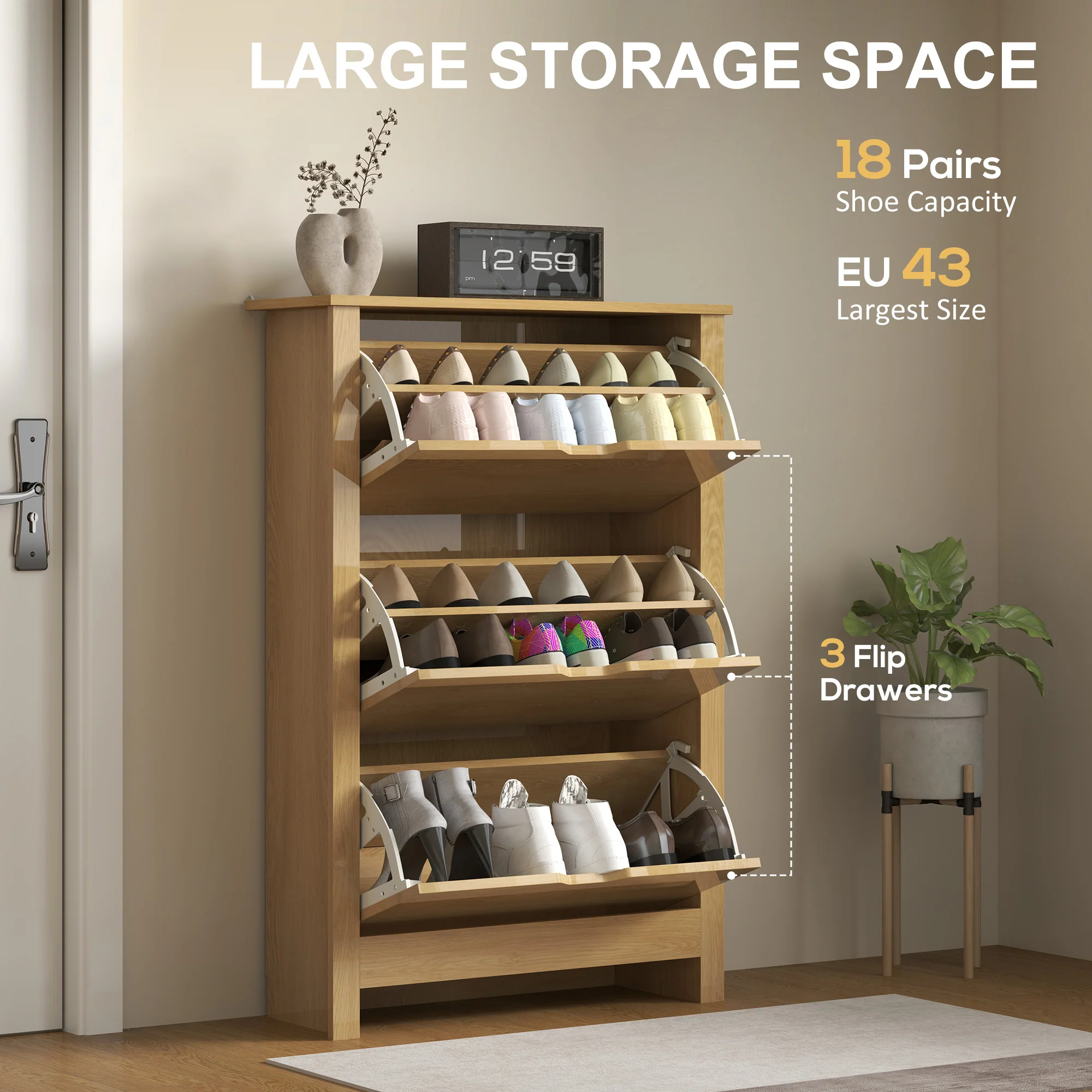 HOMCOM 18-Shoe Storage Cabinet 6 Shelves 3 Drawers Tabletop - Image 12