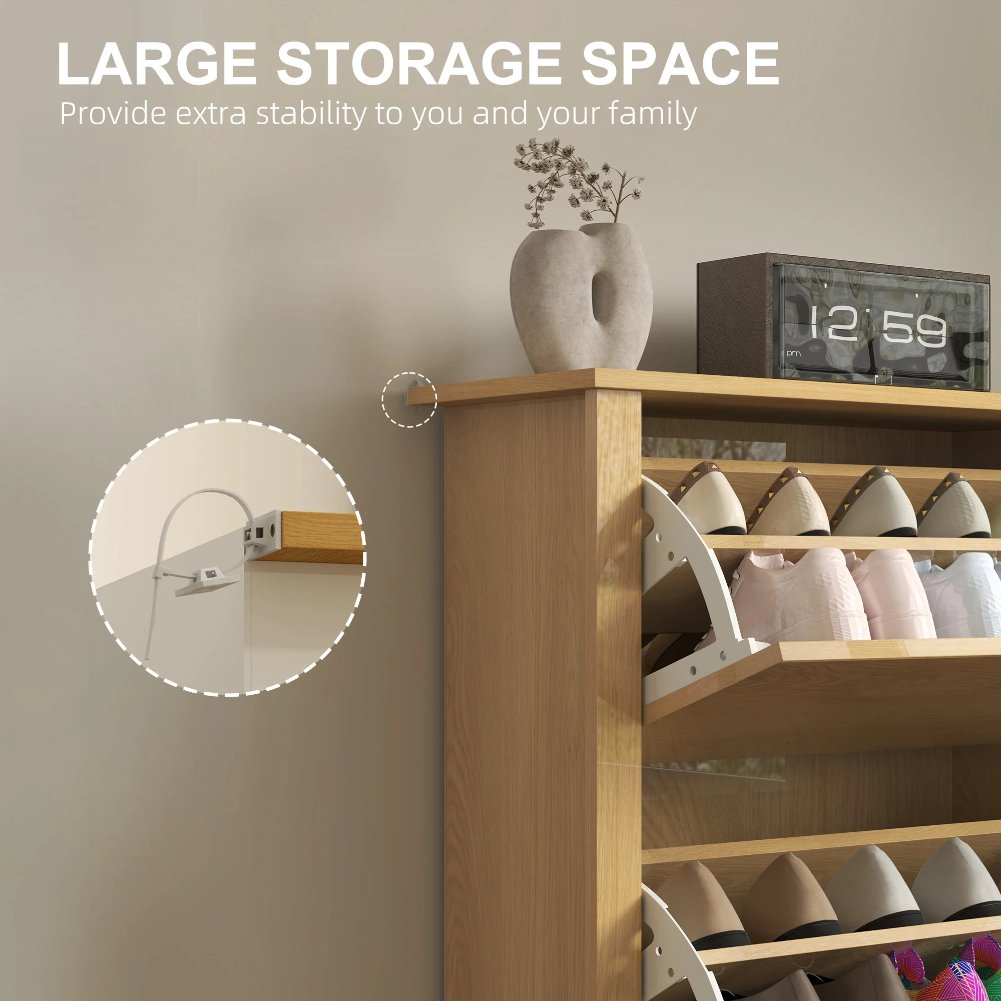 HOMCOM 18-Shoe Storage Cabinet 6 Shelves 3 Drawers Tabletop - Image 16