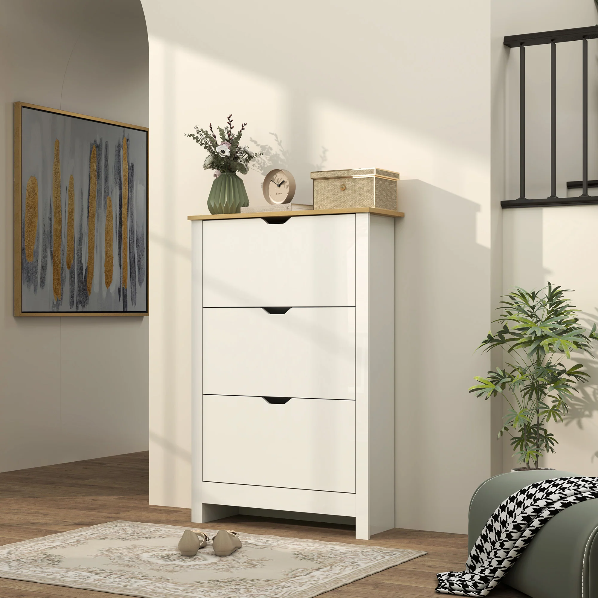 HOMCOM 18-Shoe Storage Cabinet 6 Shelves 3 Drawers Tabletop - Image 2