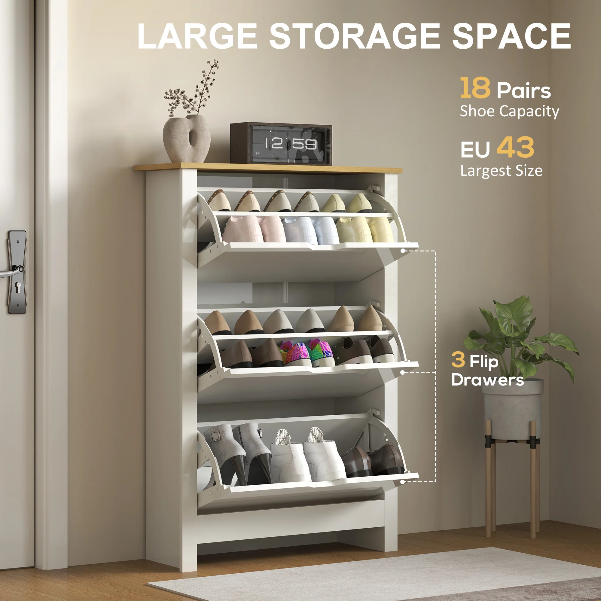 HOMCOM 18-Shoe Storage Cabinet 6 Shelves 3 Drawers Tabletop - Image 3