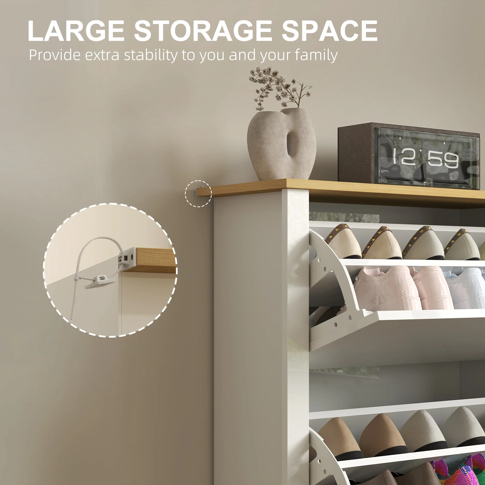 HOMCOM 18-Shoe Storage Cabinet 6 Shelves 3 Drawers Tabletop - Image 7