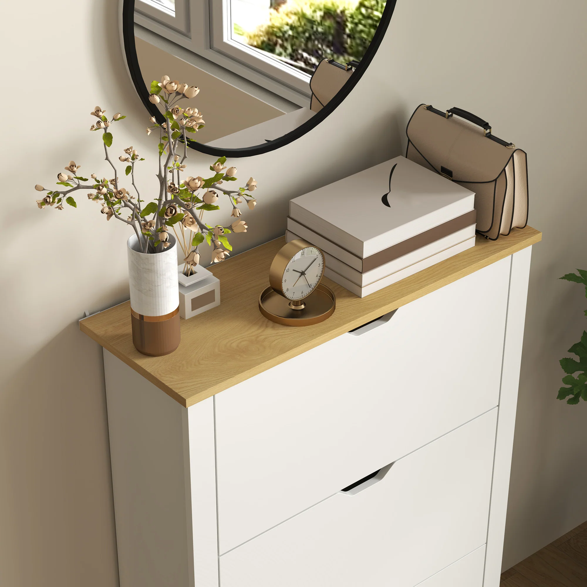 HOMCOM 18-Shoe Storage Cabinet 6 Shelves 3 Drawers Tabletop - Image 8