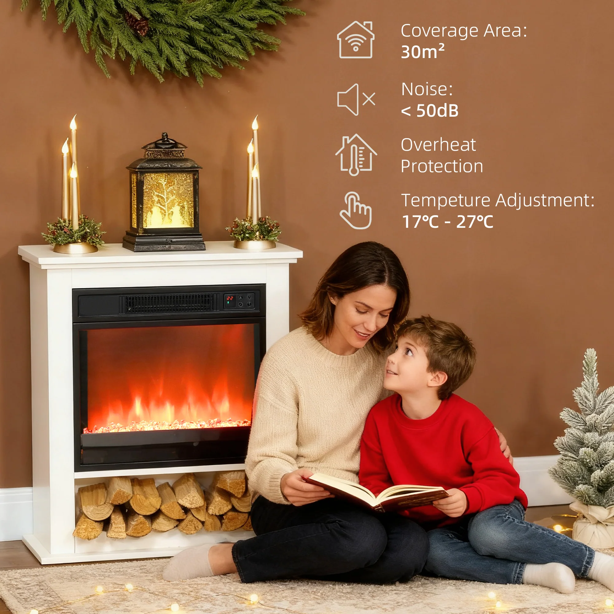 HOMCOM 1800W White Electric Fire Reach up to 30ã?¡ Space - Image 7