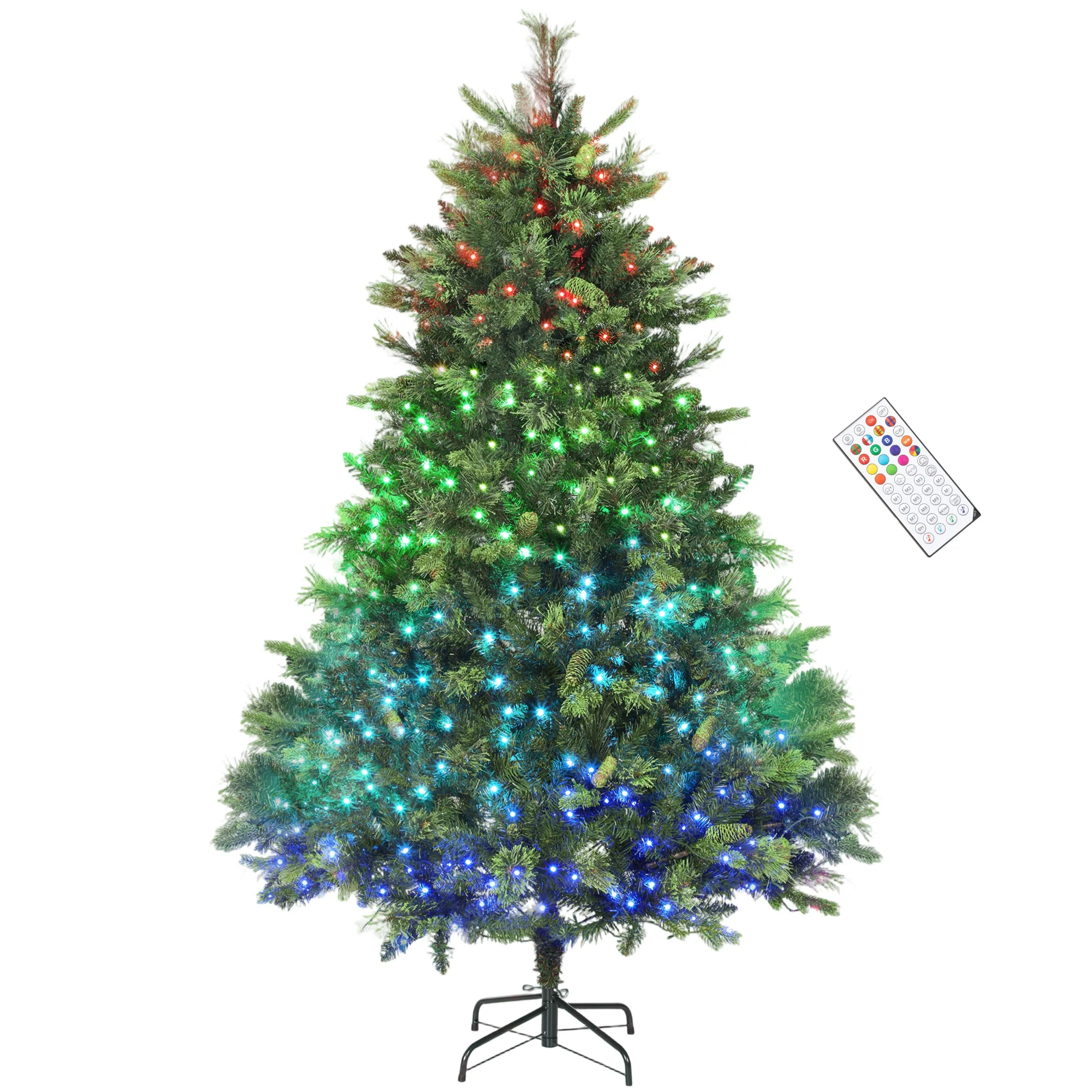 HOMCOM 180cm Christmas Tree with Colourful DIY LEDs, Remote, Carolina Pine