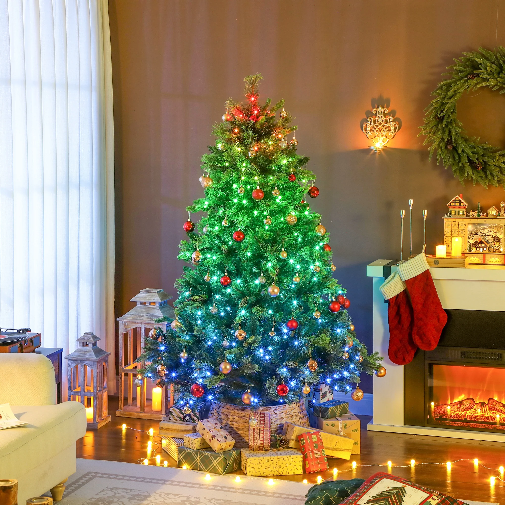 HOMCOM 180cm Christmas Tree with Colourful DIY LEDs, Remote, Carolina Pine - Image 2