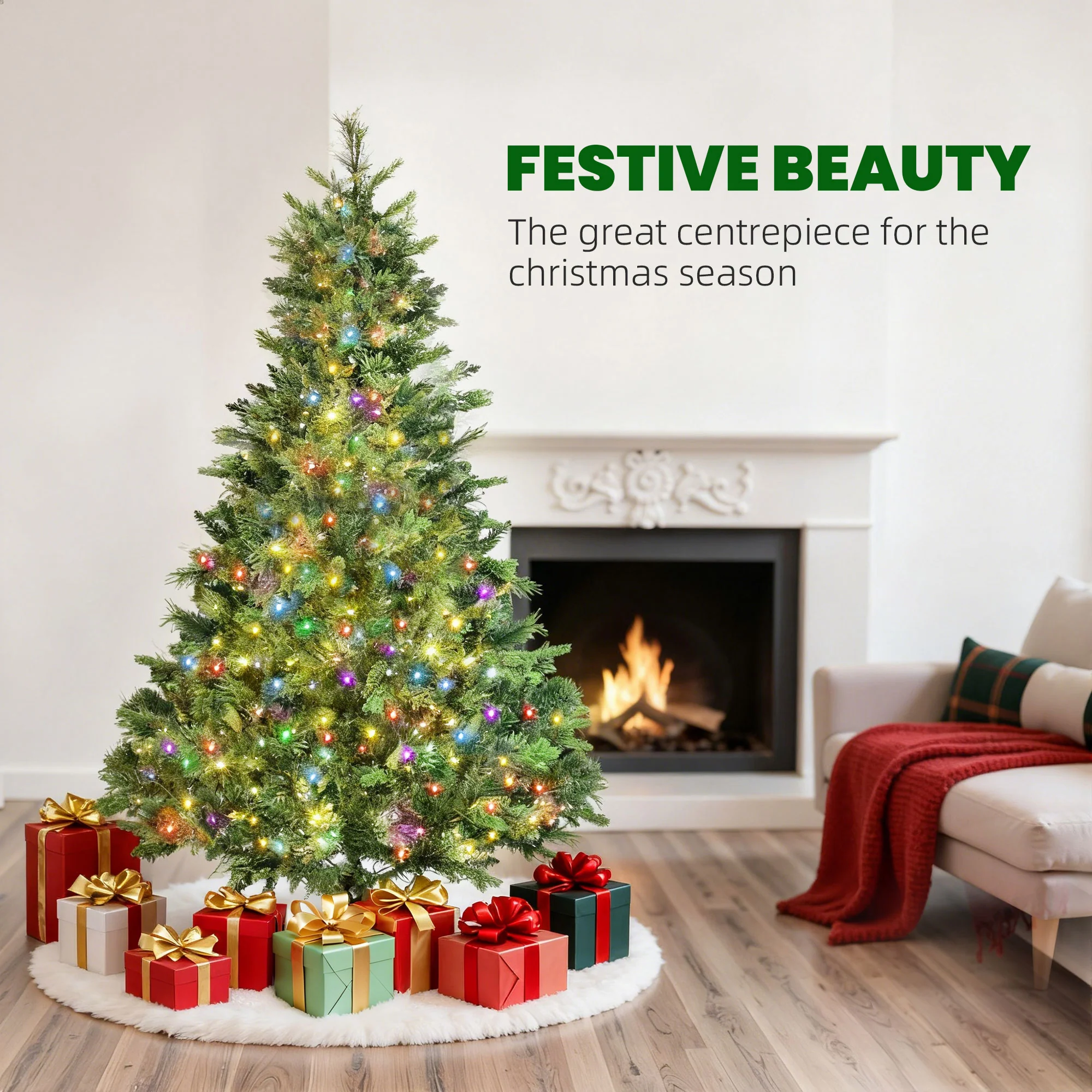 HOMCOM 180cm Christmas Tree with Colourful DIY LEDs, Remote, Carolina Pine - Image 3