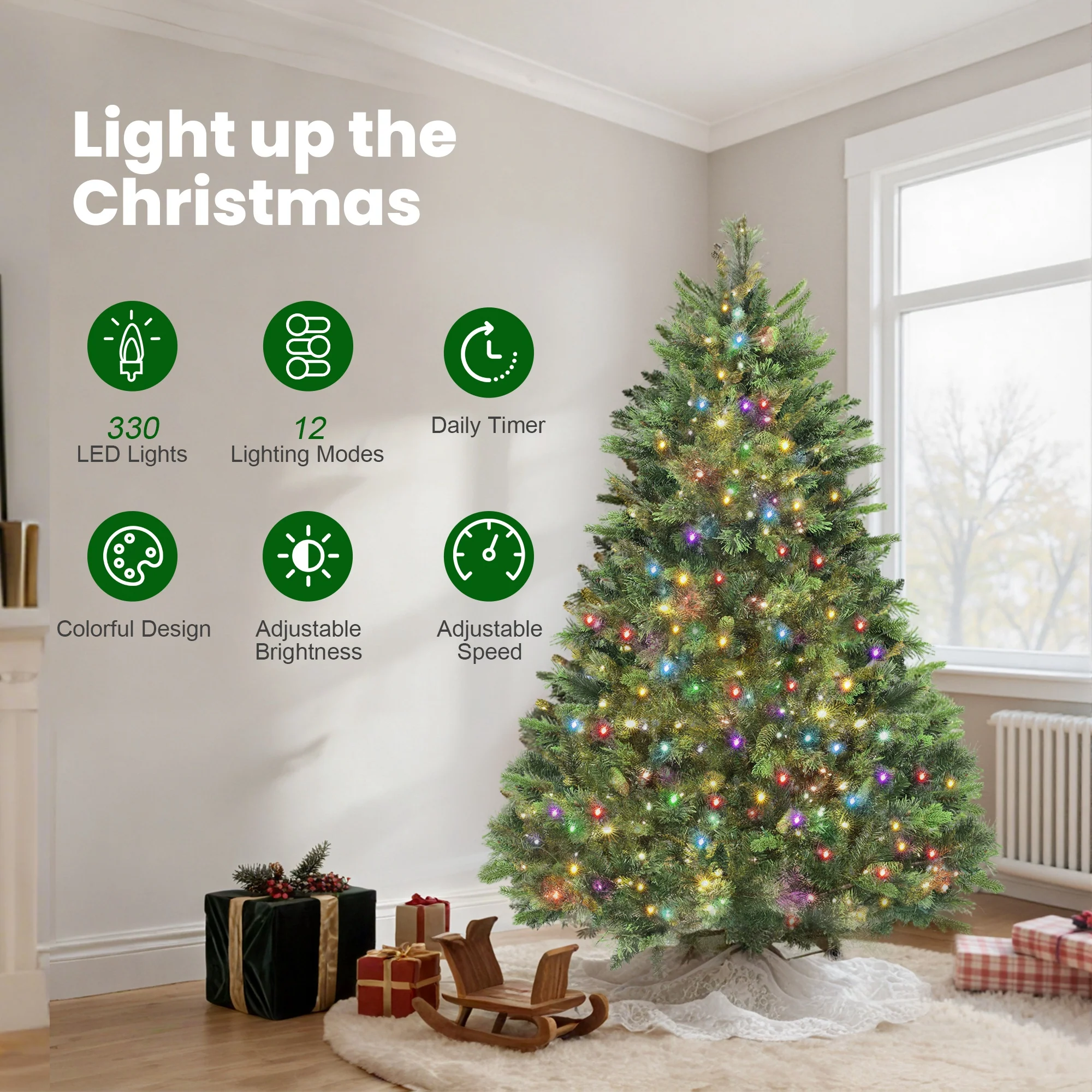 HOMCOM 180cm Christmas Tree with Colourful DIY LEDs, Remote, Carolina Pine - Image 4