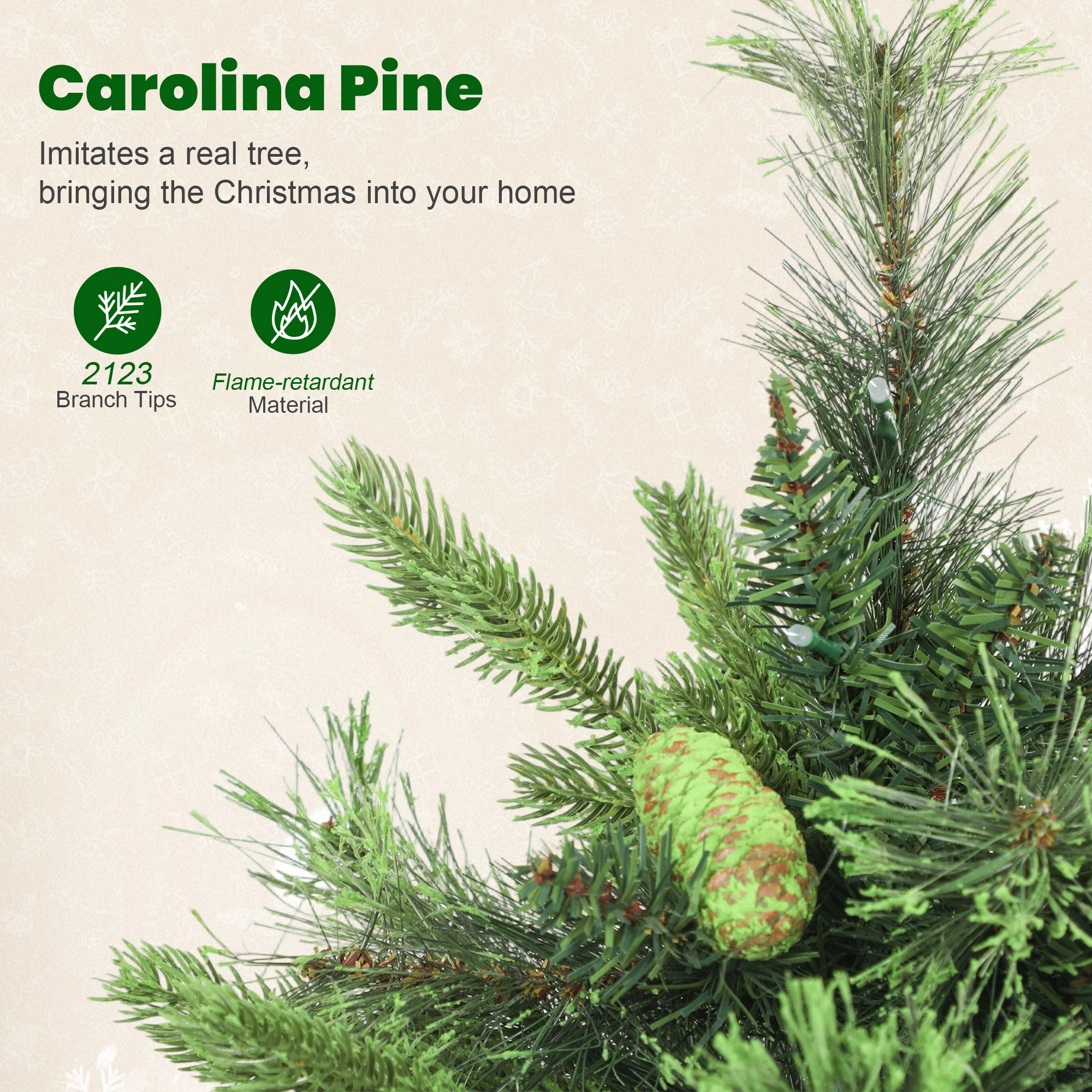HOMCOM 180cm Christmas Tree with Colourful DIY LEDs, Remote, Carolina Pine - Image 7